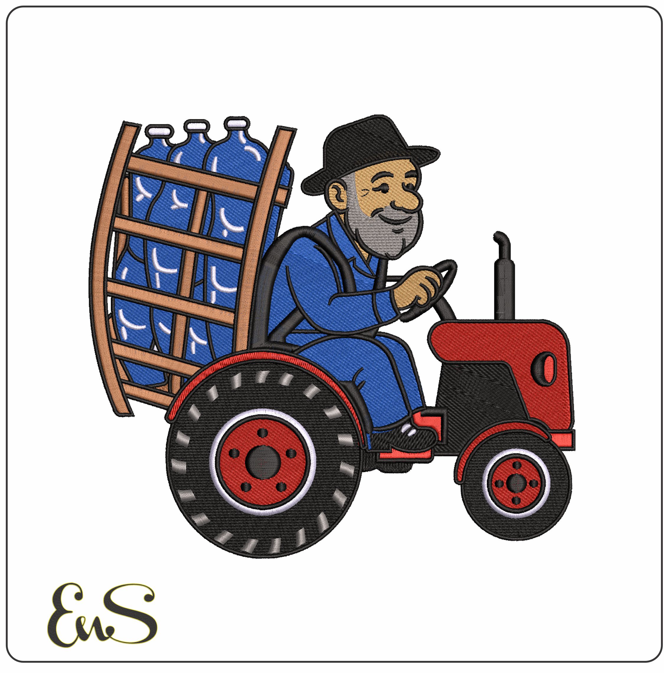 Waterman on Tractor- Elegant embroidery design file - instant download