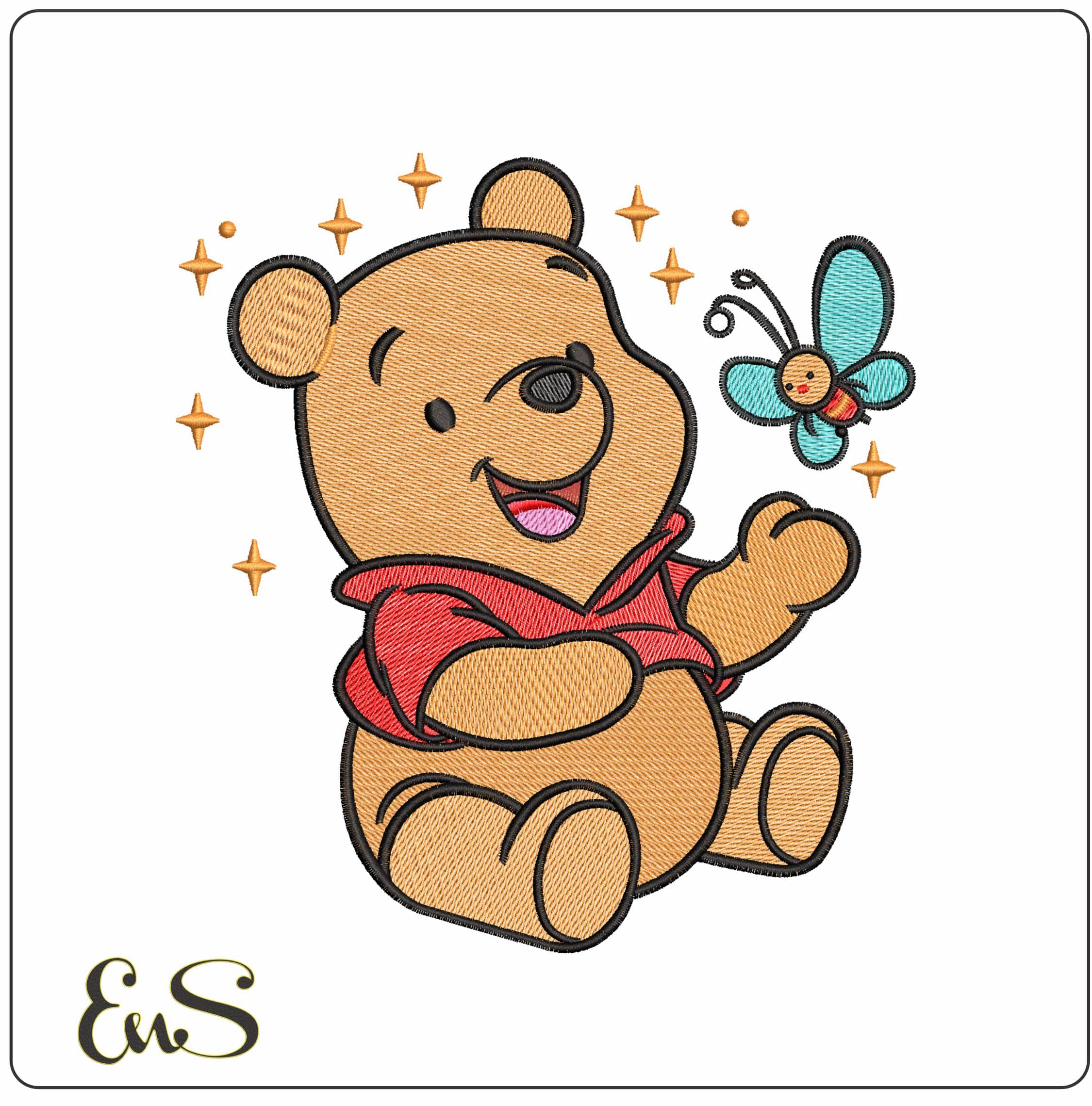 Winnie the Pooh and Bee- Elegant embroidery design file - instant download