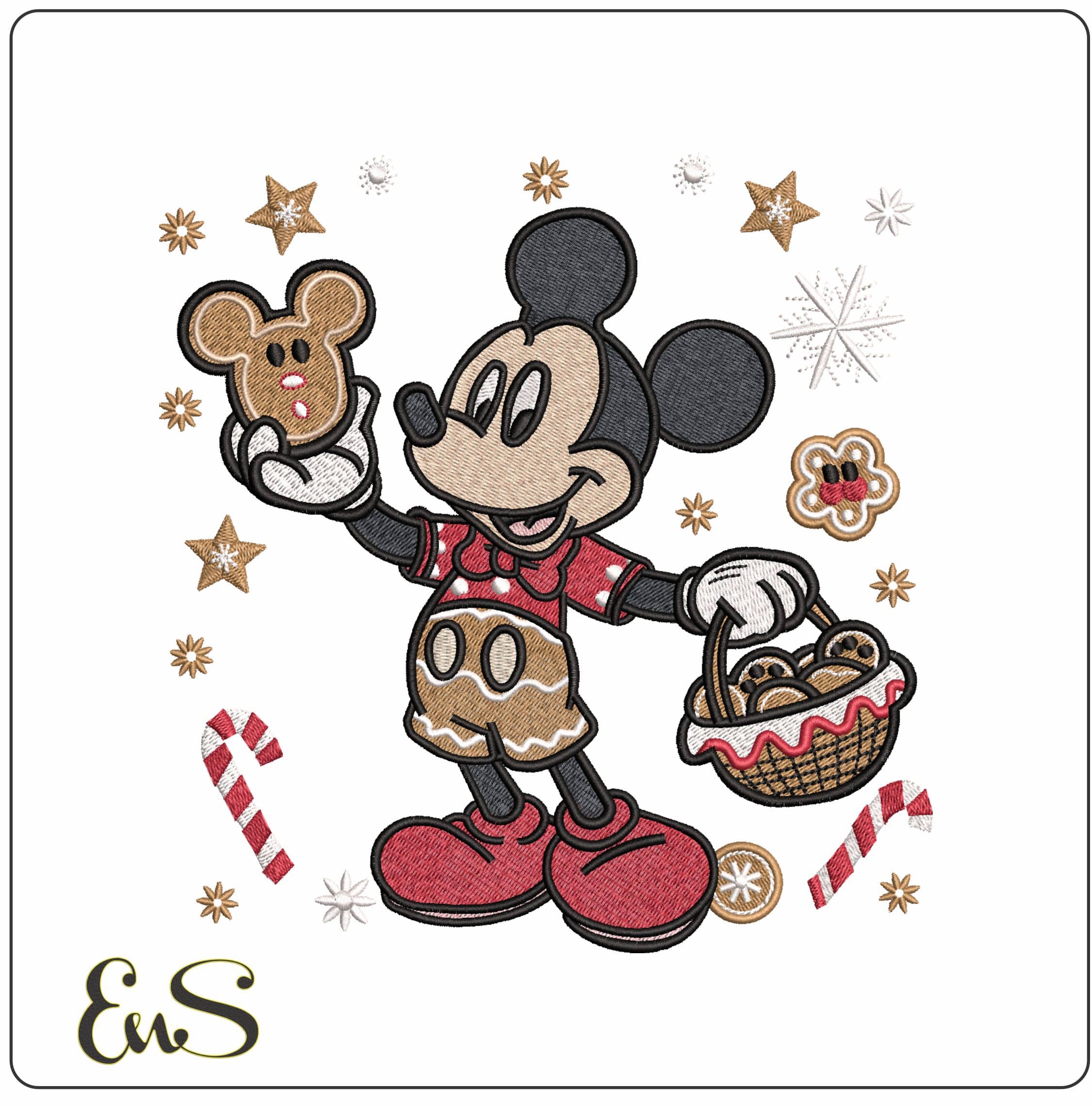Christmas Mickey Mouse with Gingerbread around- Elegant embroidery design file - instant download
