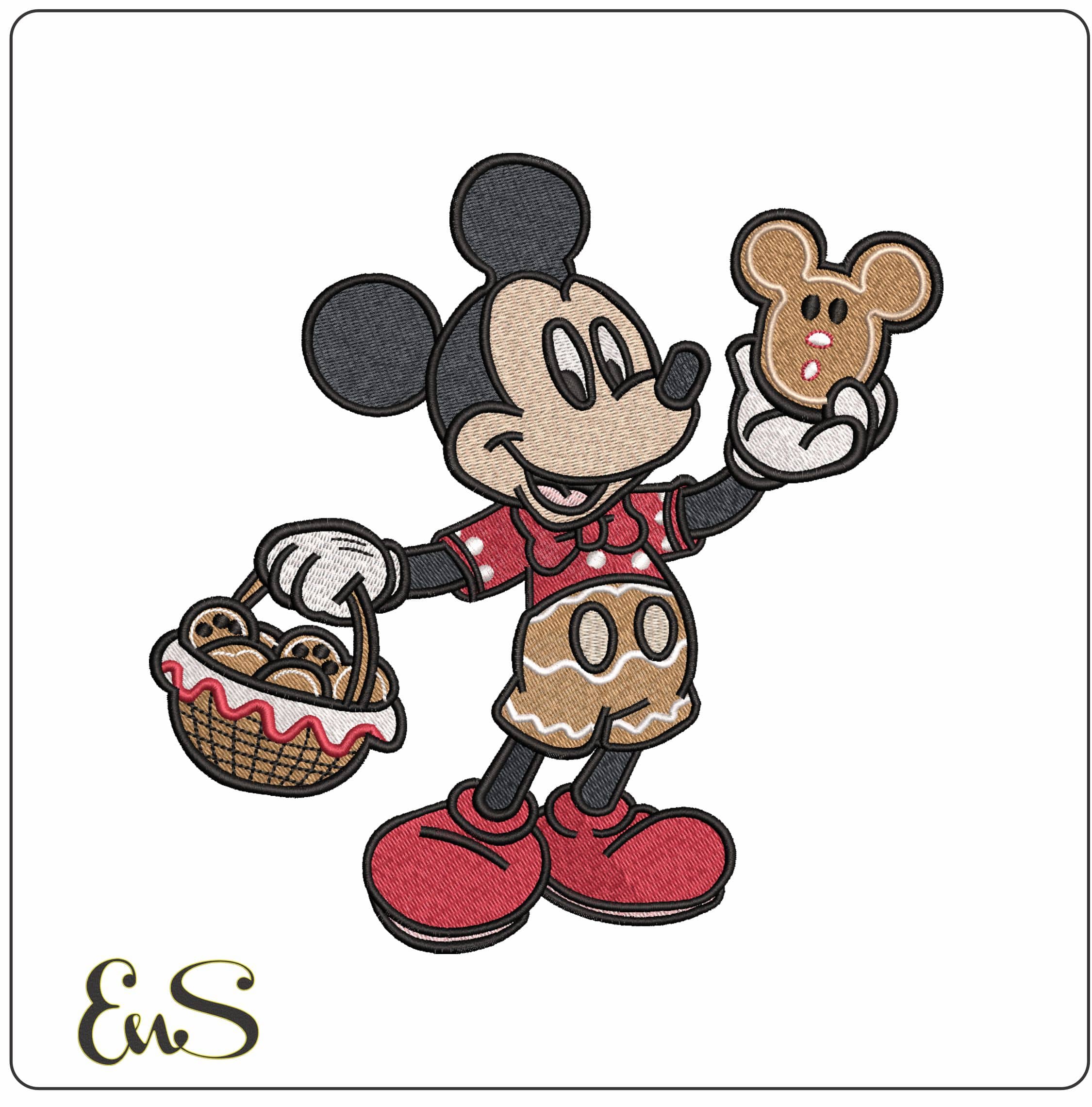 Christmas Mickey Mouse with Gingerbread man- Elegant embroidery design file - instant download