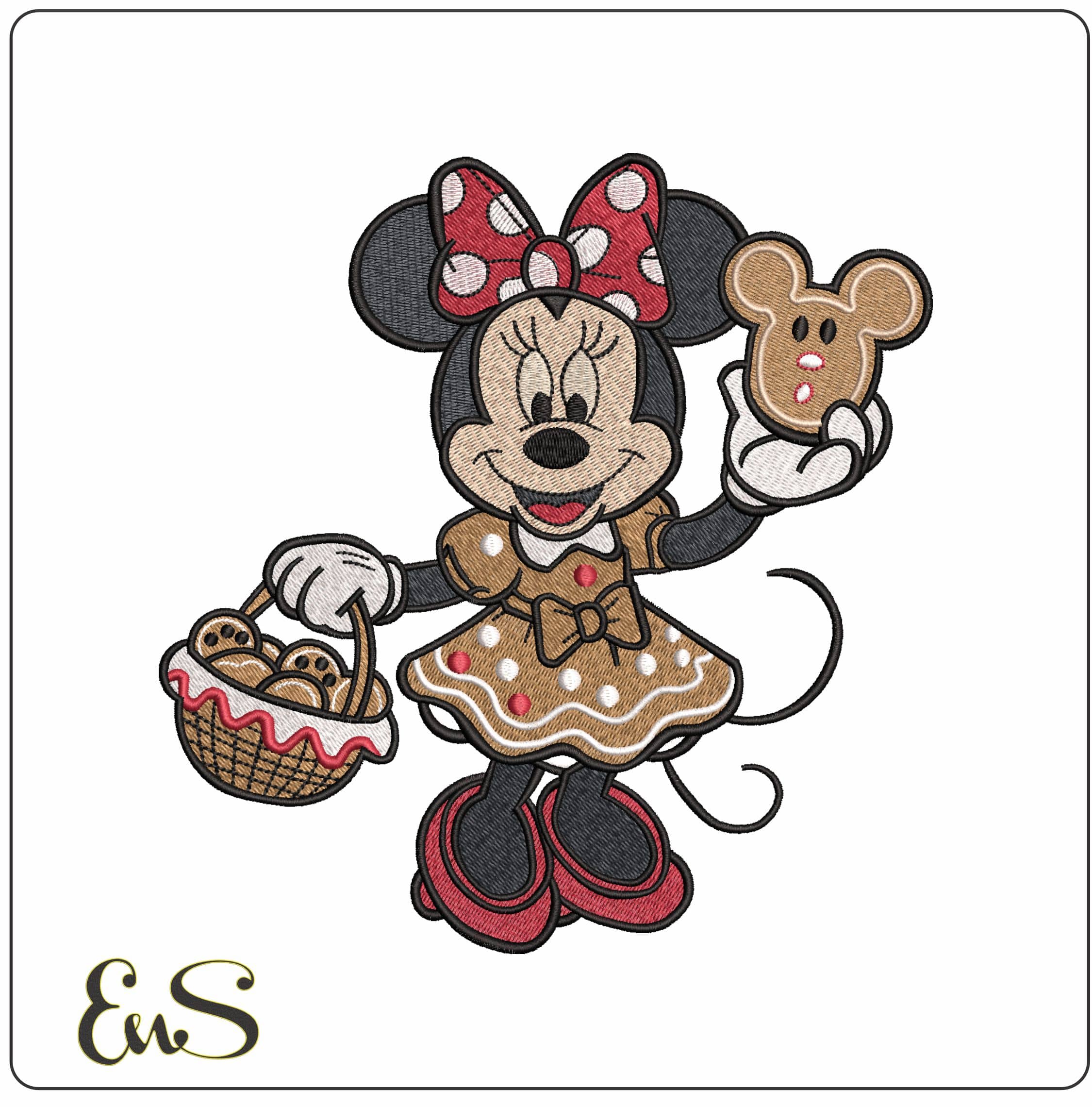 Christmas Minnie Mouse with Gingerbread- Elegant embroidery design file - instant download