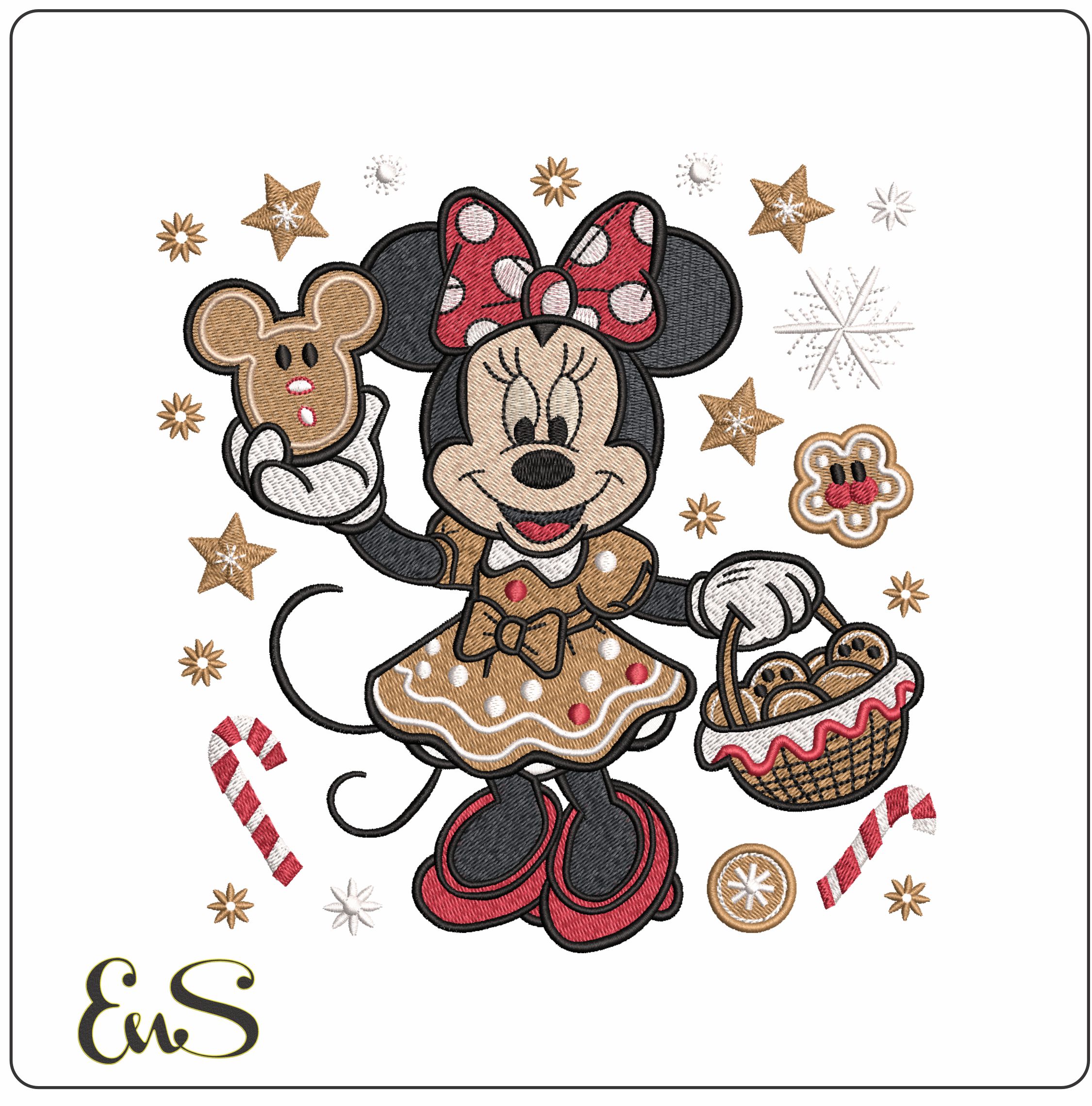 Christmas Minnie Mouse with Gingerbread around- Elegant embroidery design file - instant download