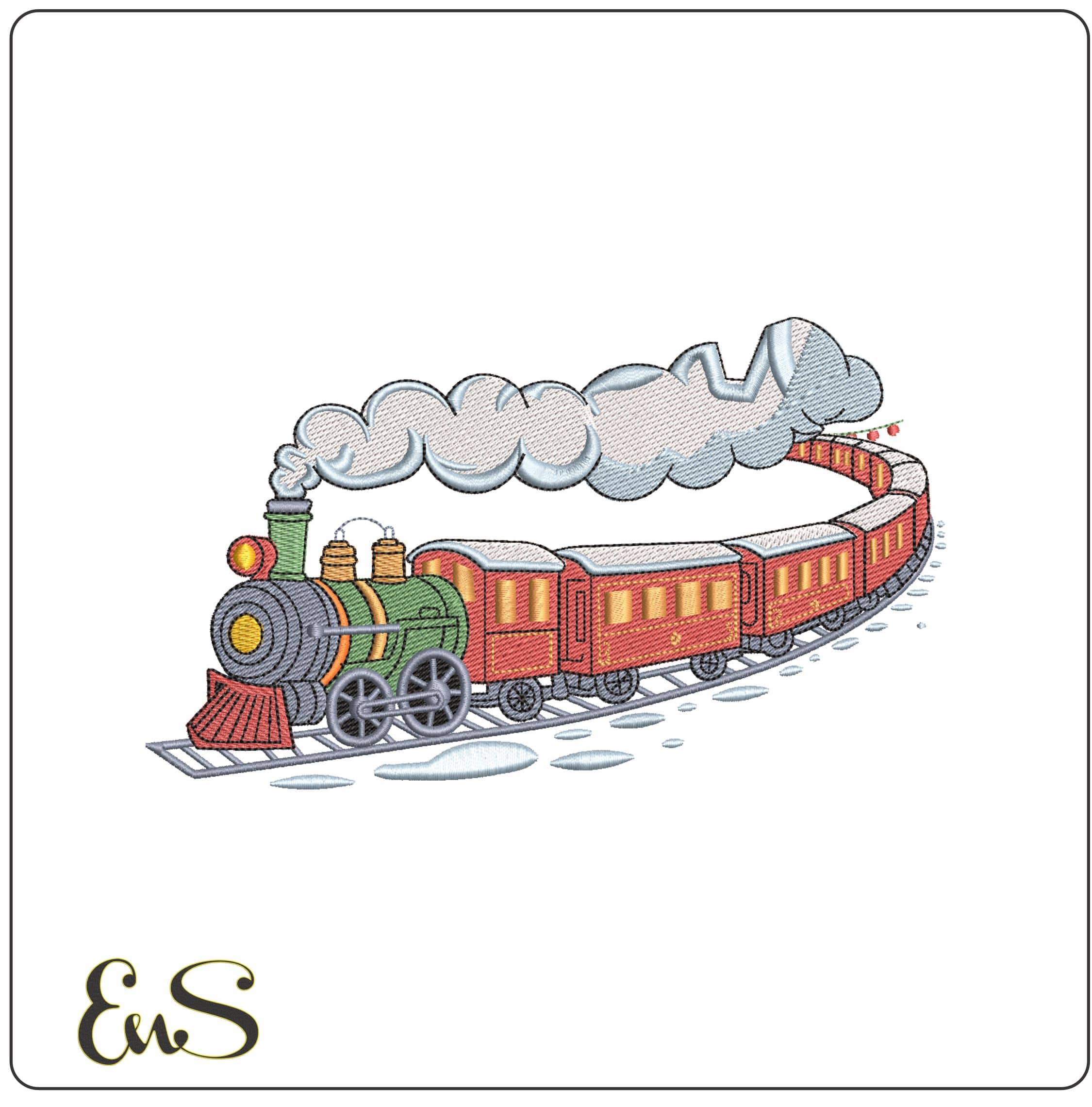 Christmas Train With Snow- Elegant embroidery design file - instant download
