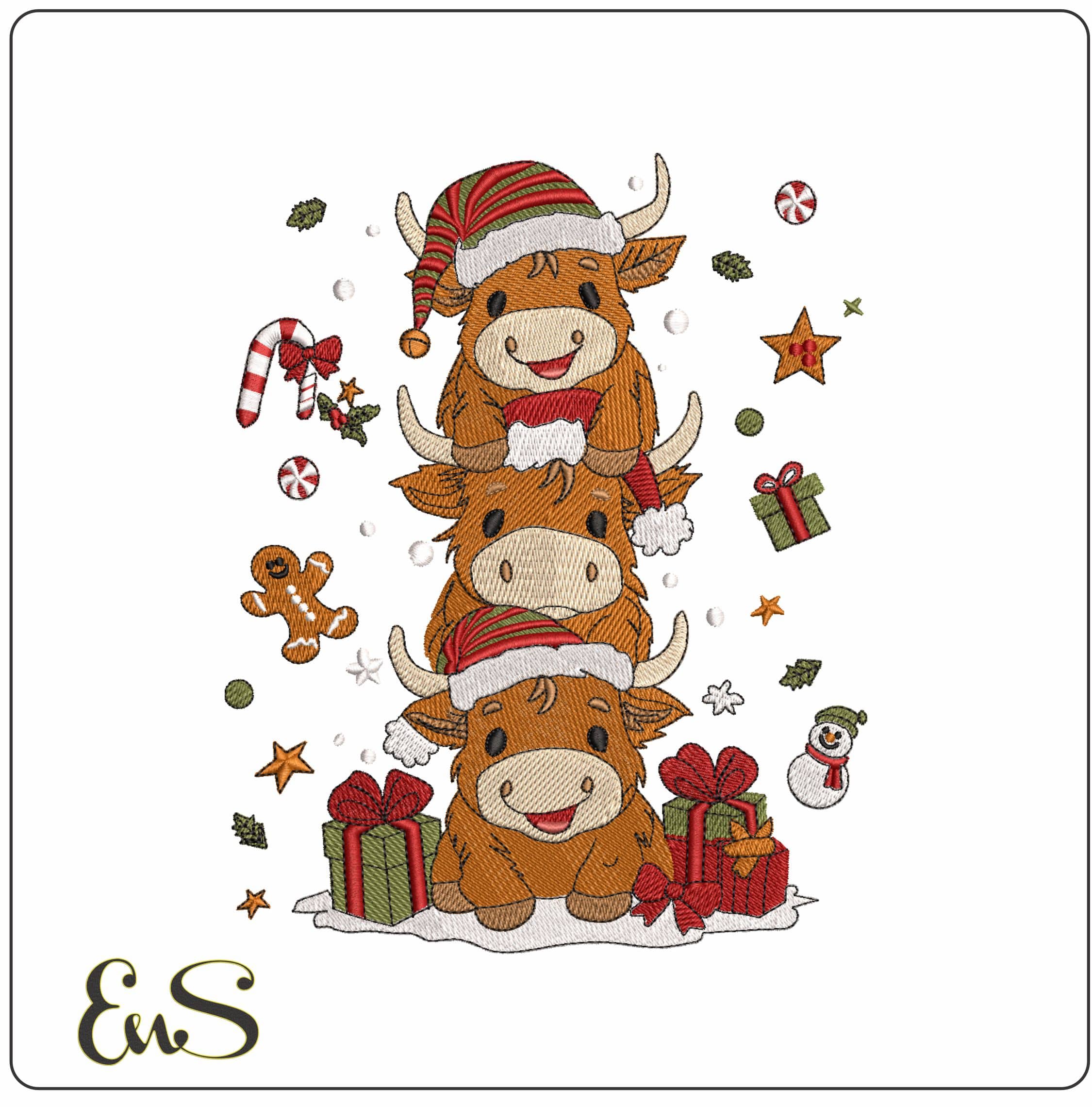 Christmas Tree Cows with Decoration- Elegant embroidery design file - instant download