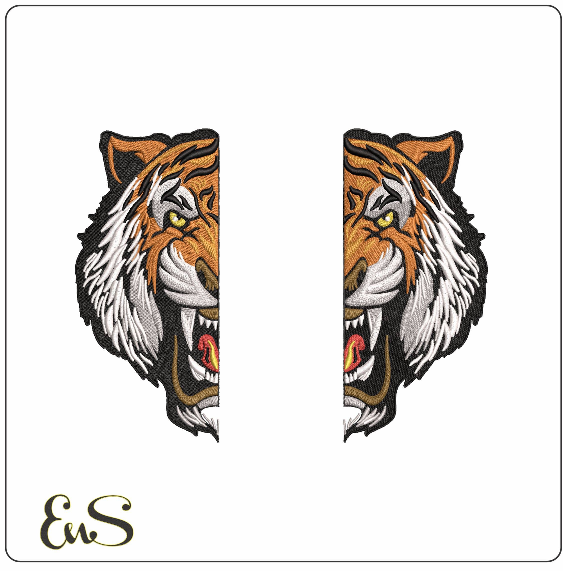 2 Half Tiger Face- Elegant embroidery design file - instant download