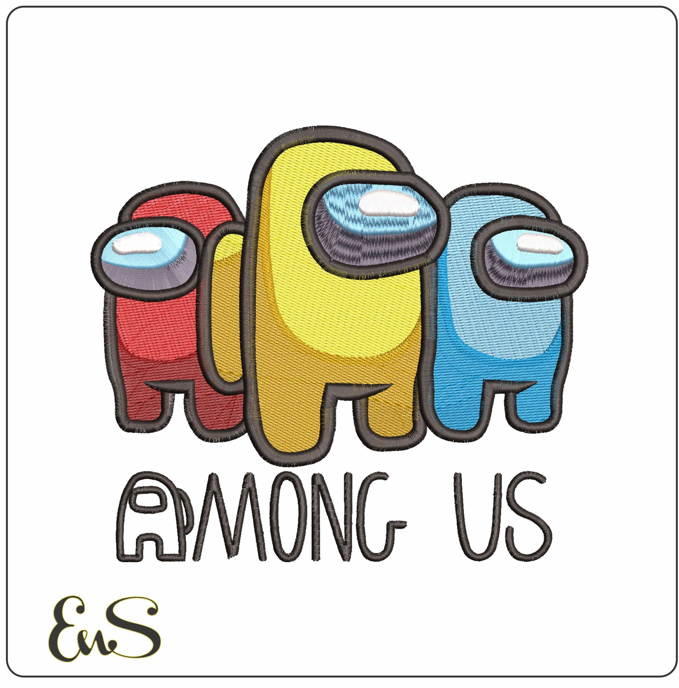 Among Us triple with Name - Elegant embroidery design file - instant download