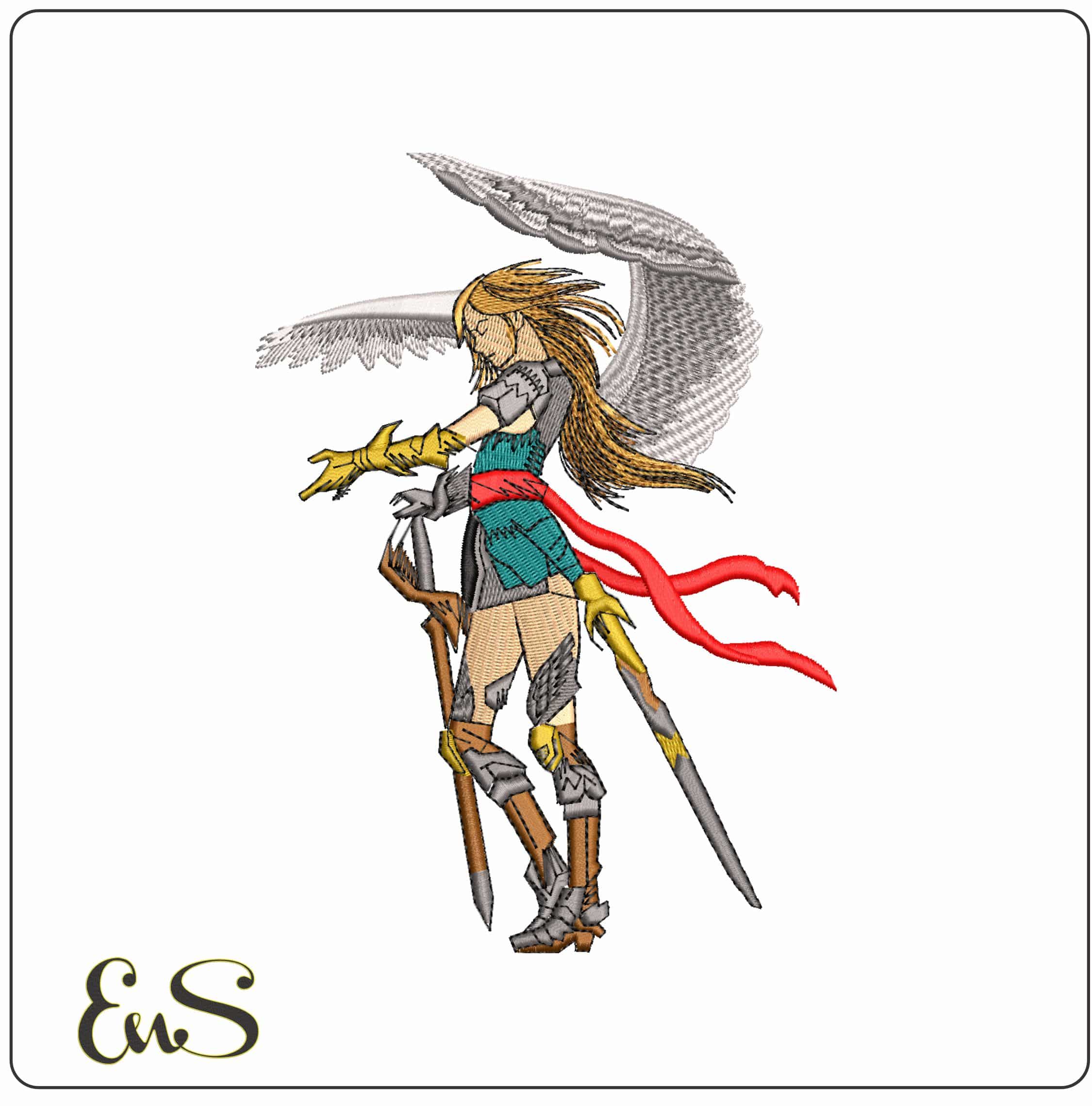 Angel Fantasia Sousceress - Elegant embroidery design file - instant download