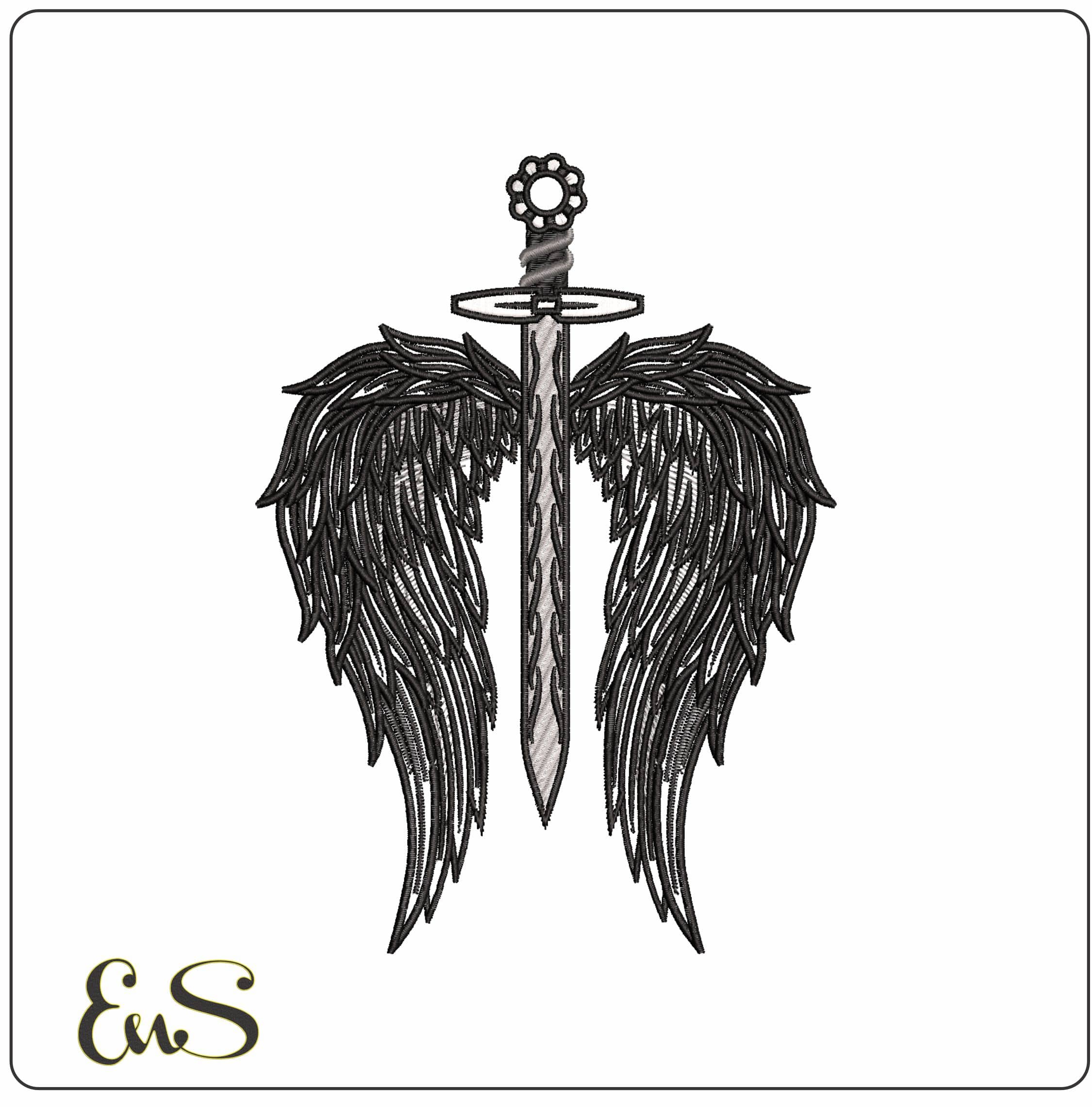 Angel Wings with Sword- Elegant embroidery design file - instant download