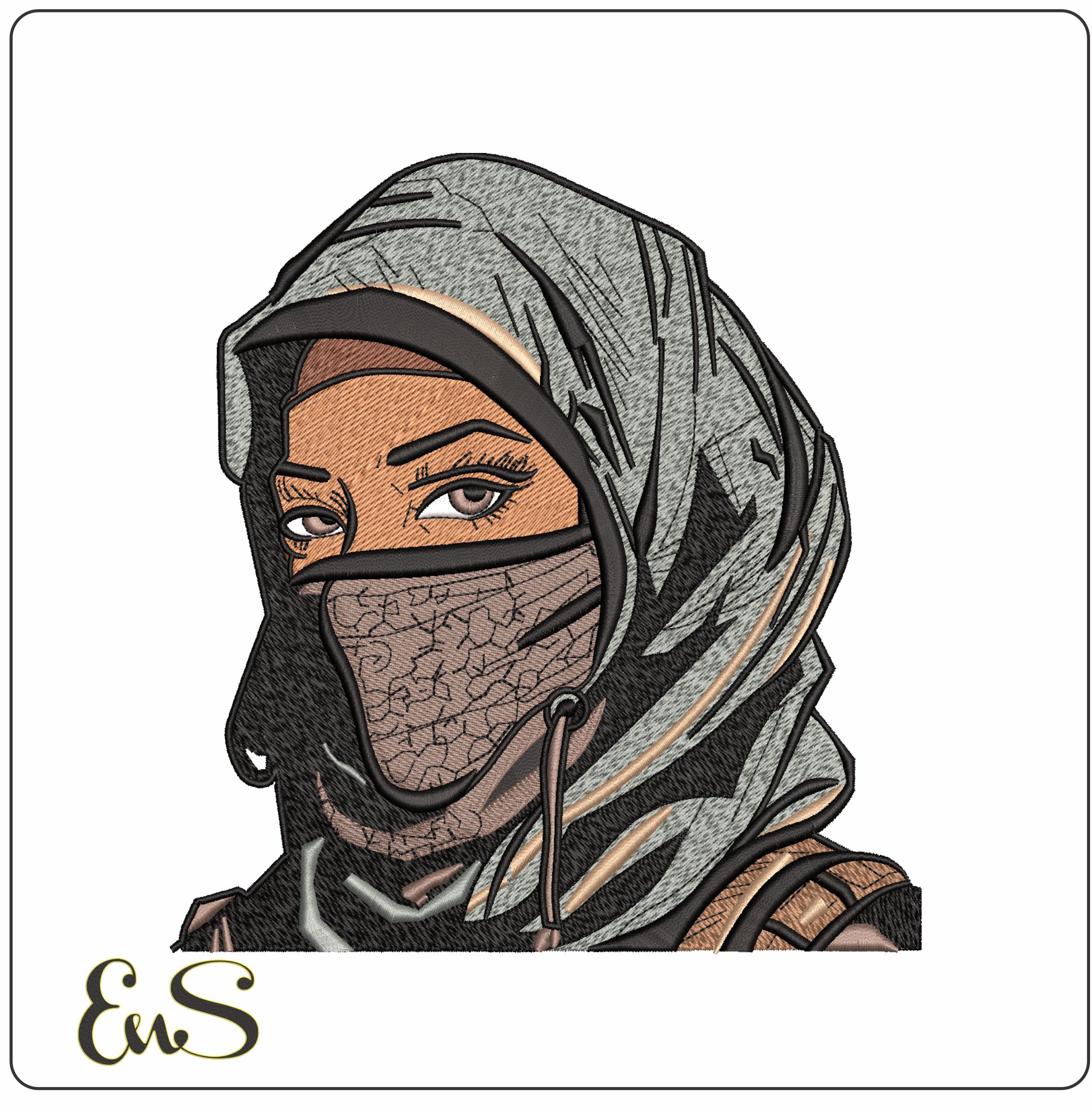 Arabic Lady Face covered- Elegant embroidery design file - instant download