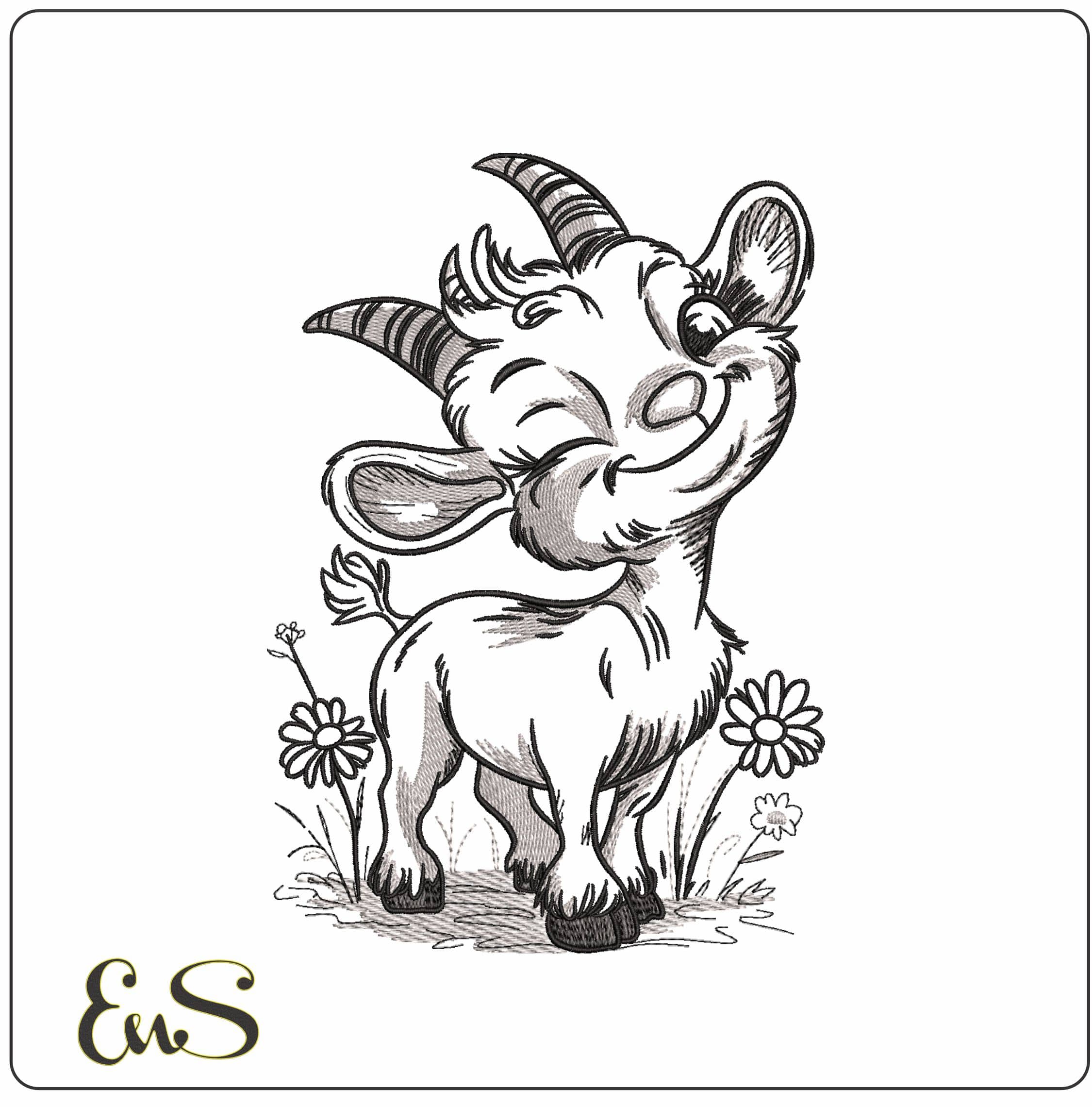 Billy Goat Winking Line Art- Elegant embroidery design file - instant download