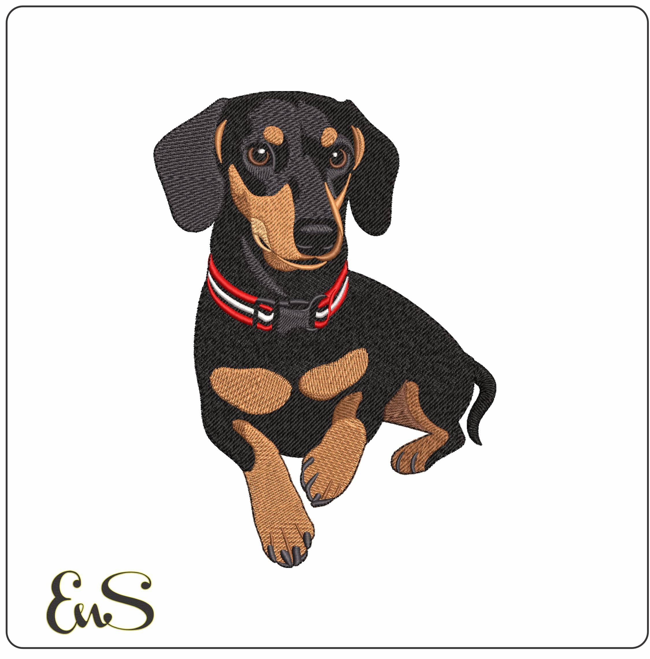 Black and Tan Dachshund laying down - Elegant embroidery design file - instant download