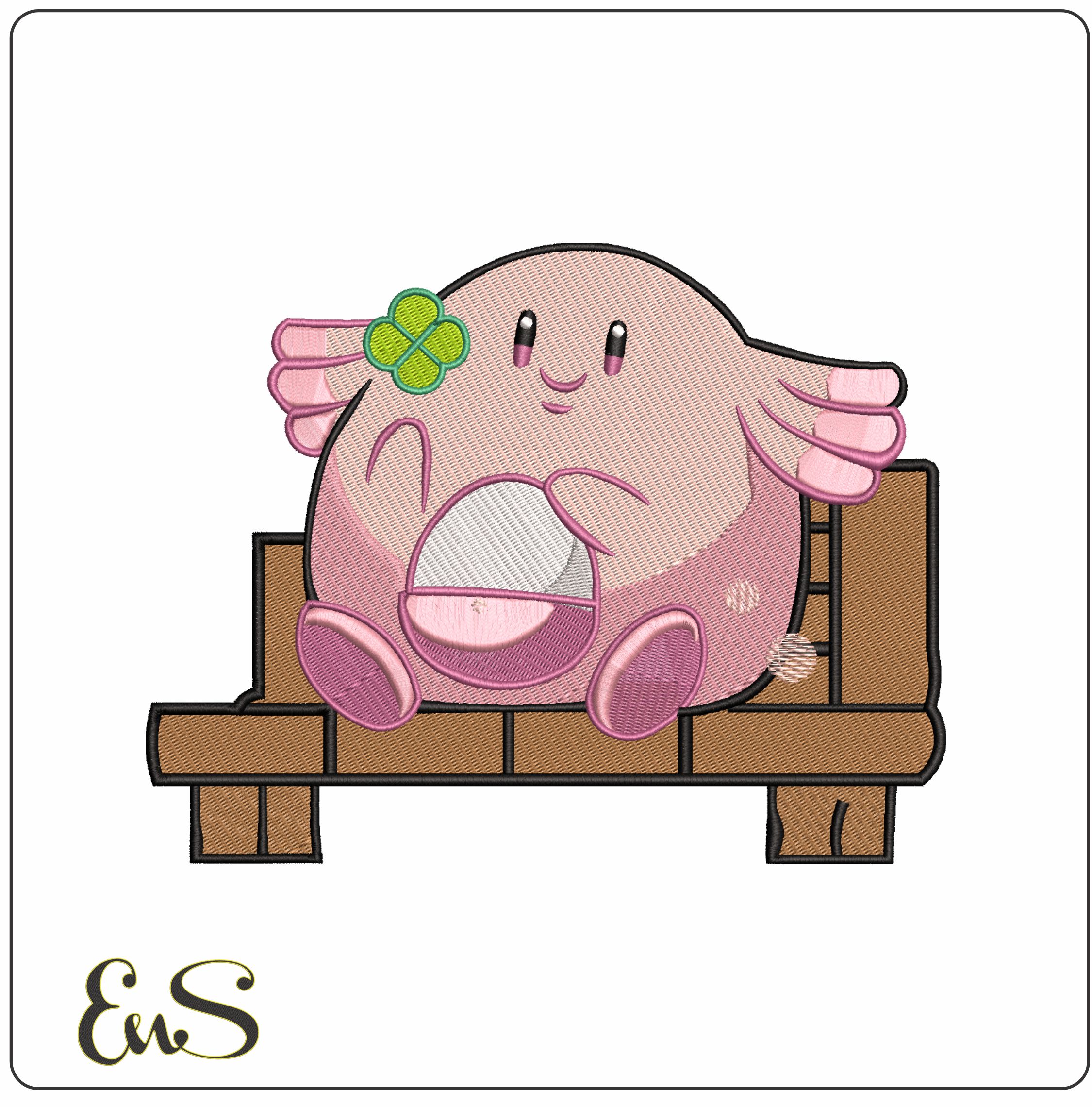 Chansey the Egg on Bench Pokemon Anime- Elegant embroidery design file - instant download