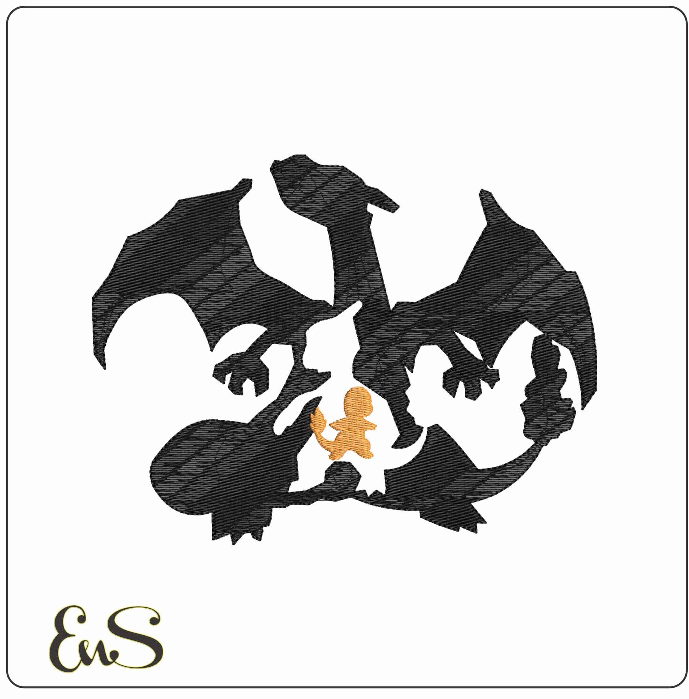 Charizard with Baby- Elegant embroidery design file - instant download