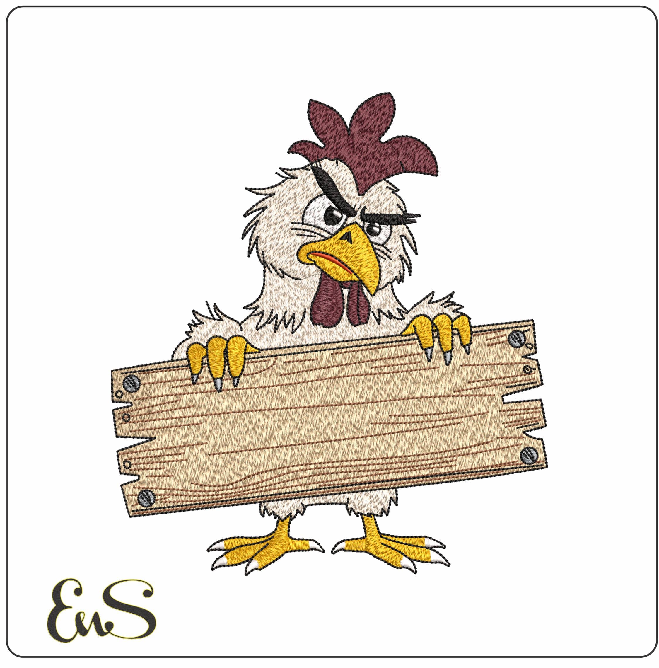 Chicken With Board for Name- Elegant embroidery design file - instant download