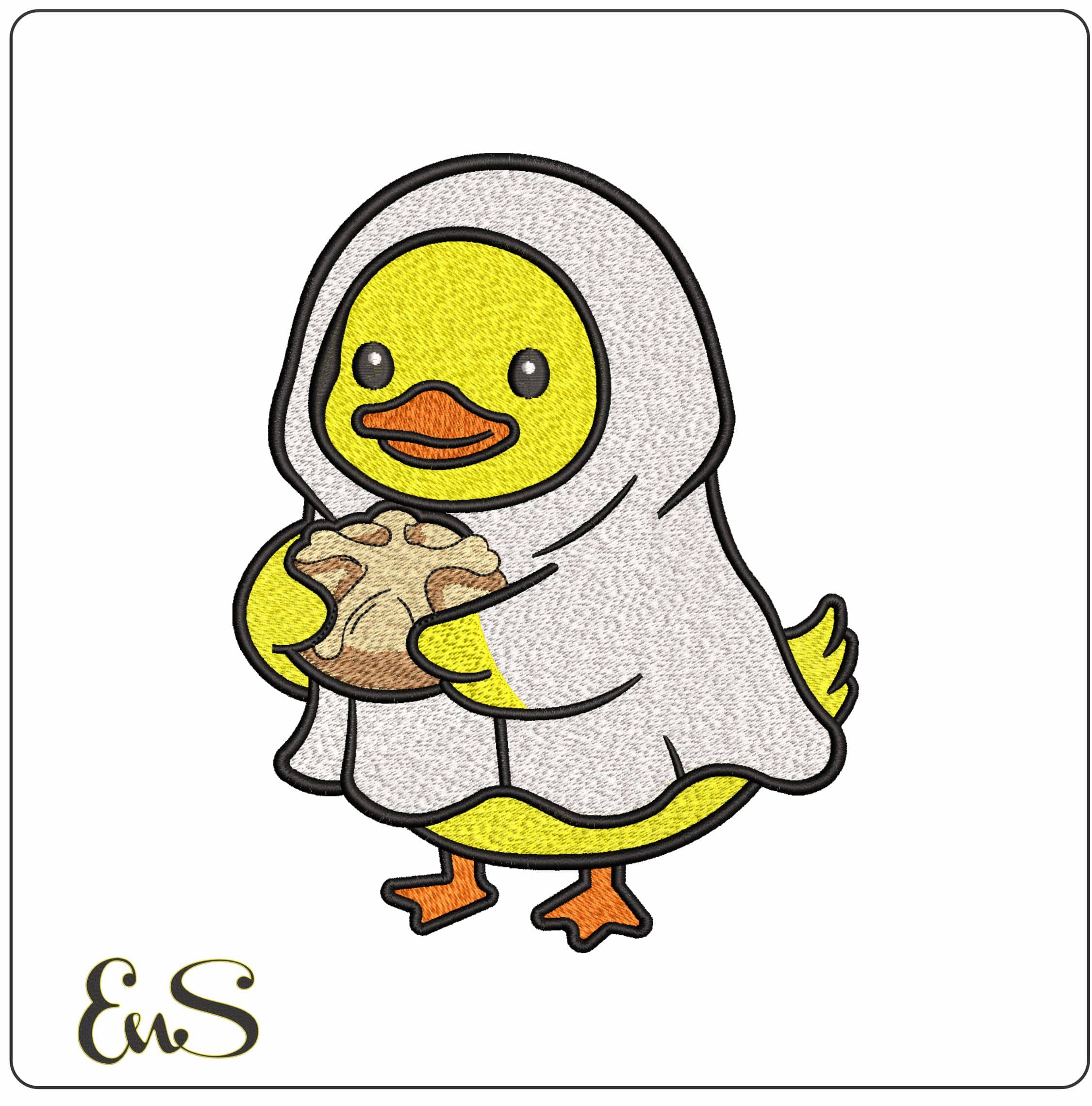 Children Baby Duck with Bread- Elegant embroidery design file - instant download