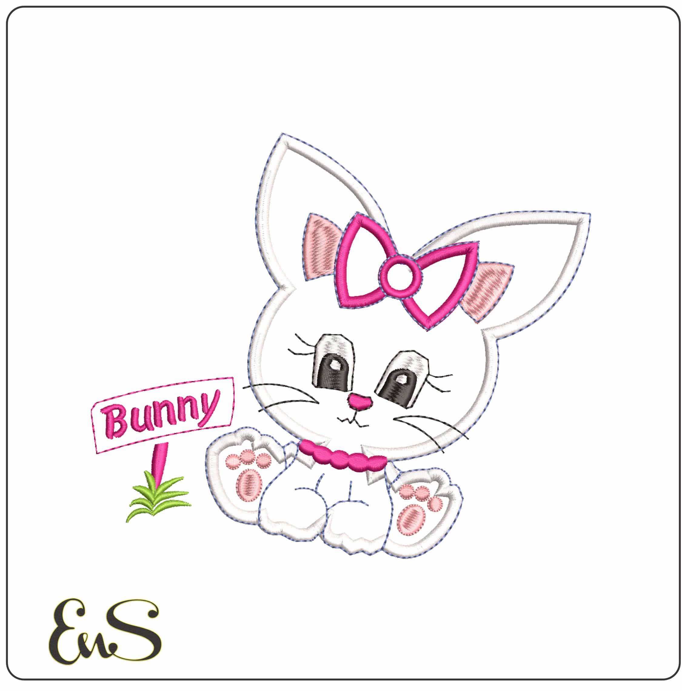 Children Bunny Applique - Elegant embroidery design file - instant download