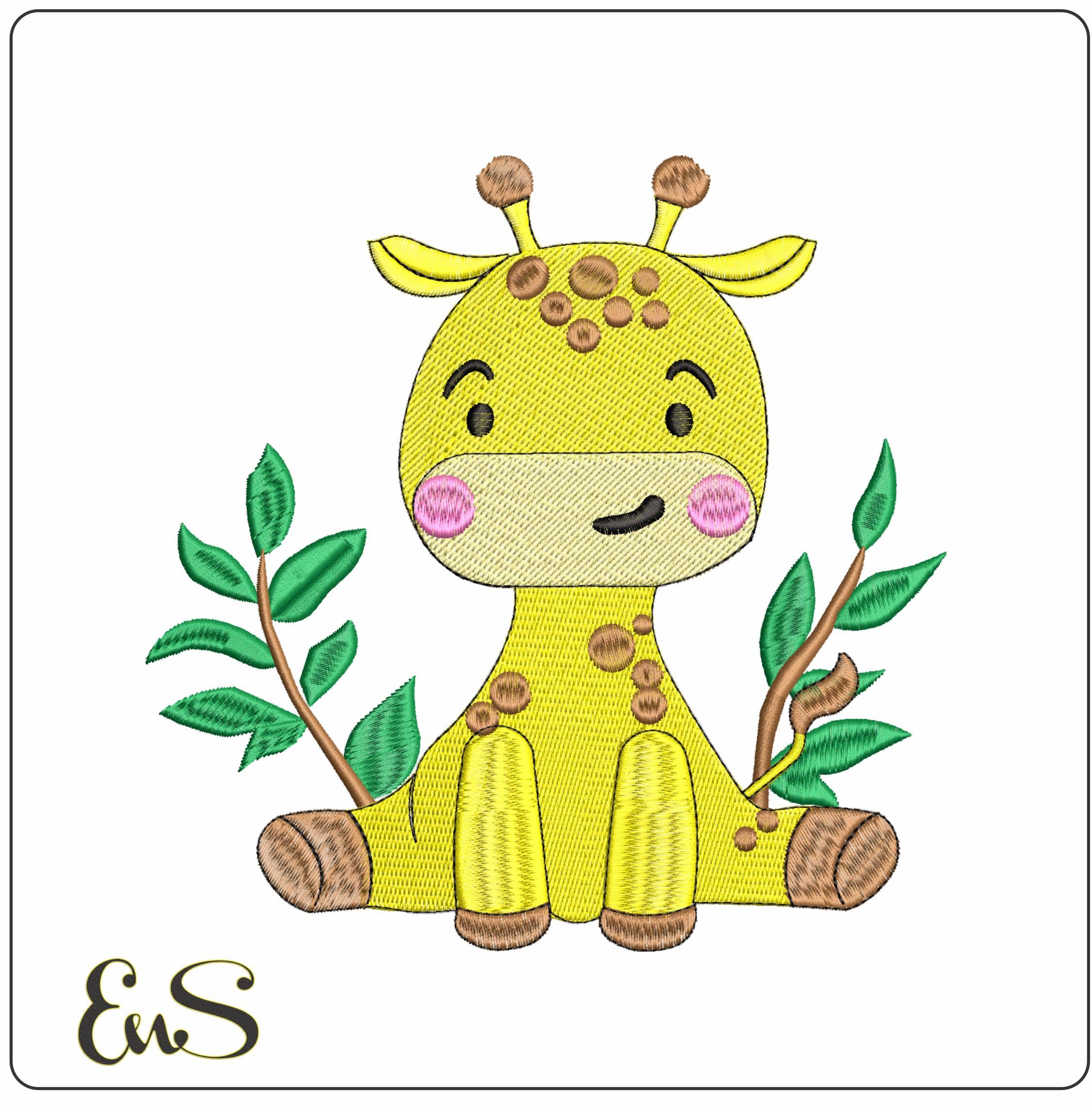 Children Giraffe in Jungle - Elegant embroidery design file - instant download