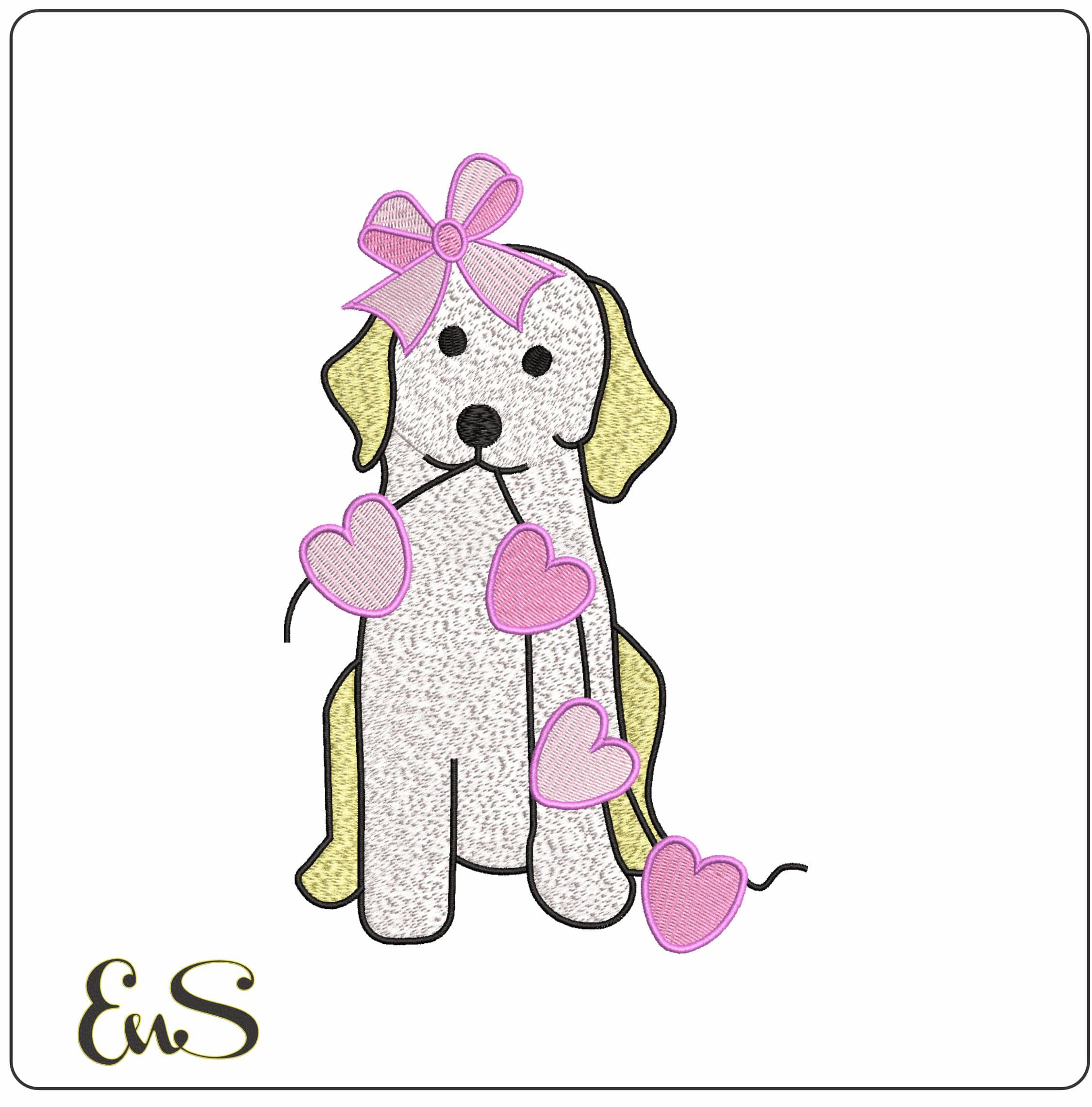 Cute Puppy wth heart string- Elegant embroidery design file - instant download