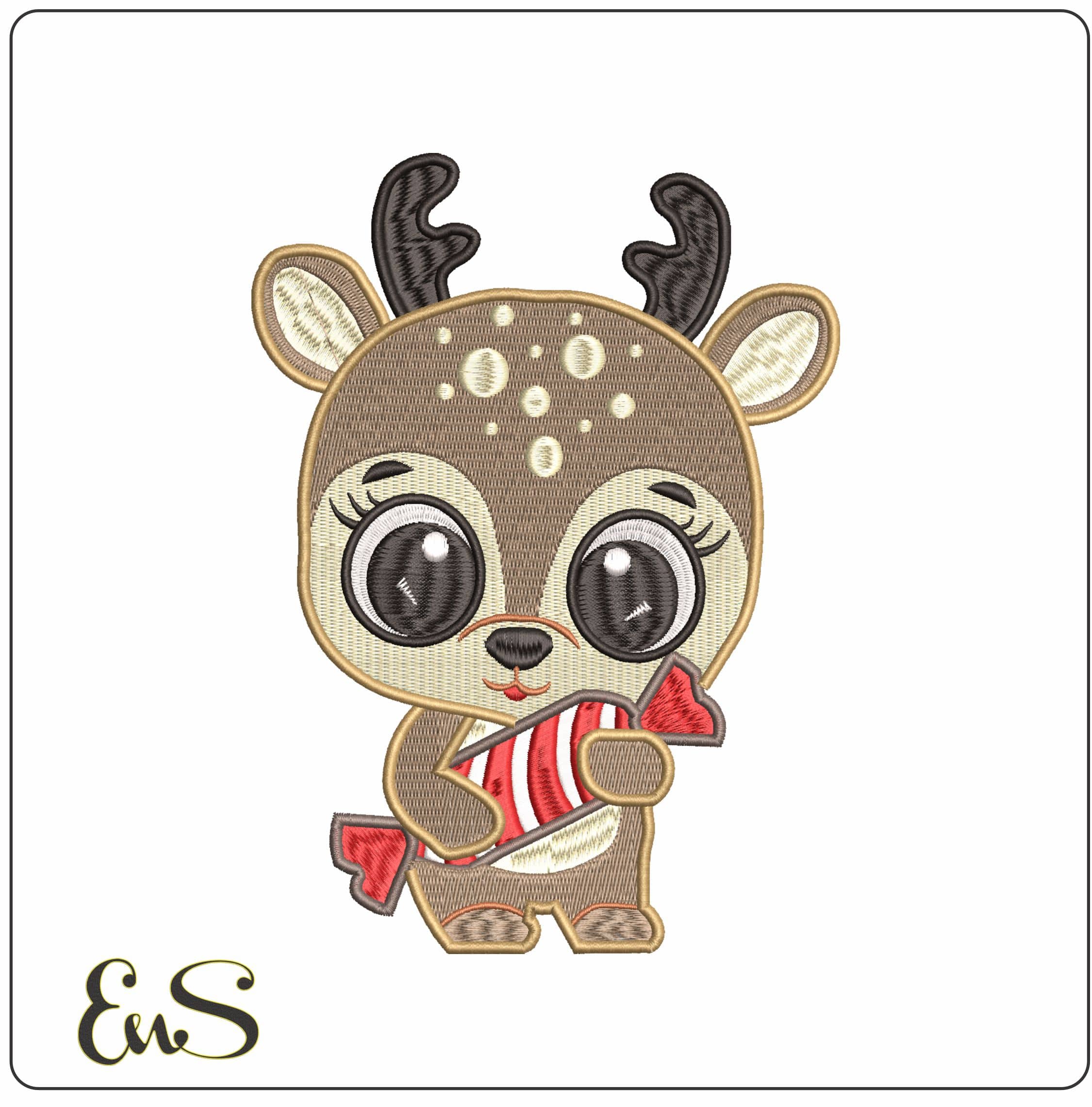 Cute Reindeer with Present- Elegant embroidery design file - instant download