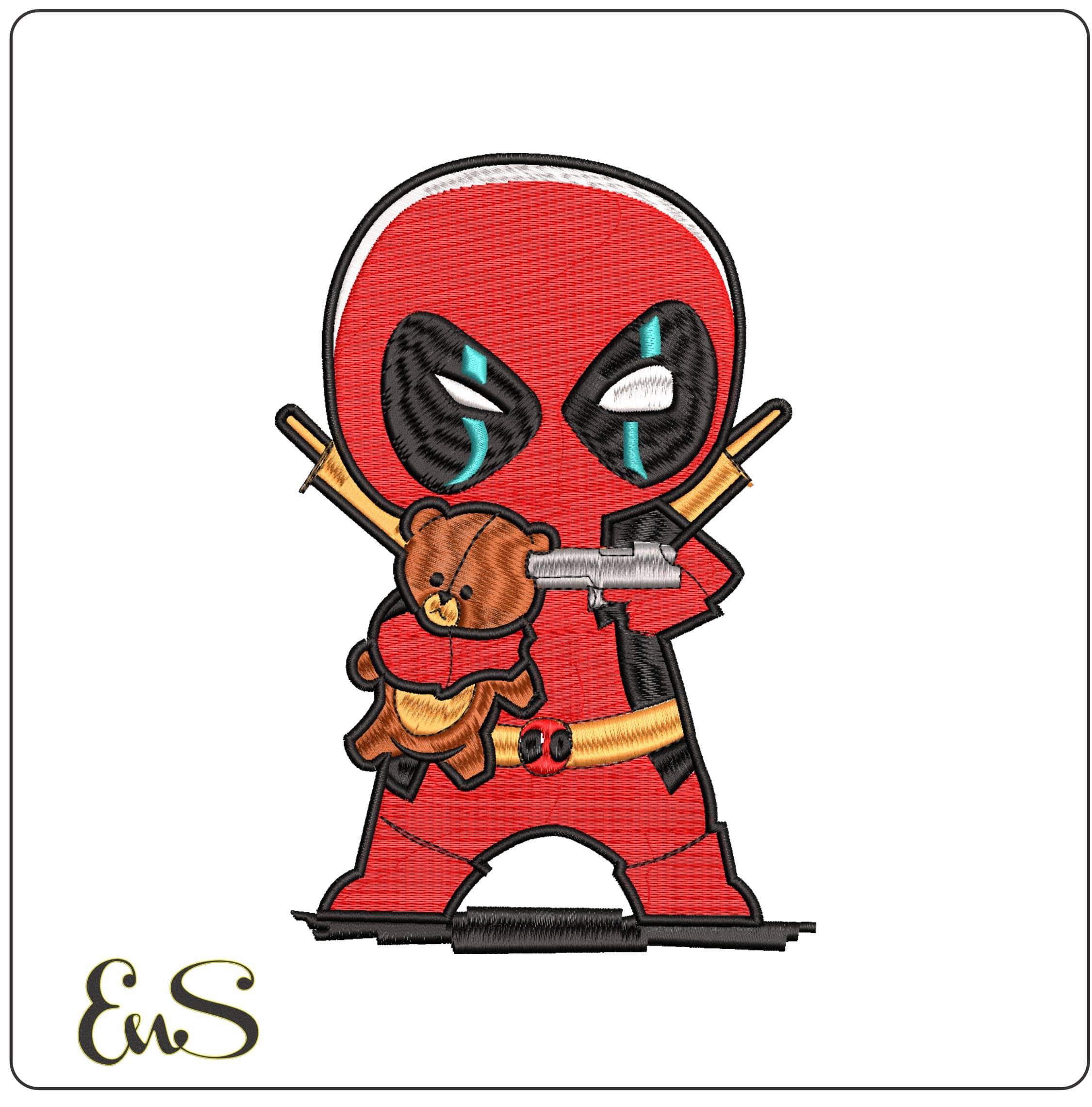 Deadpool with Teddy- Elegant embroidery design file - instant download