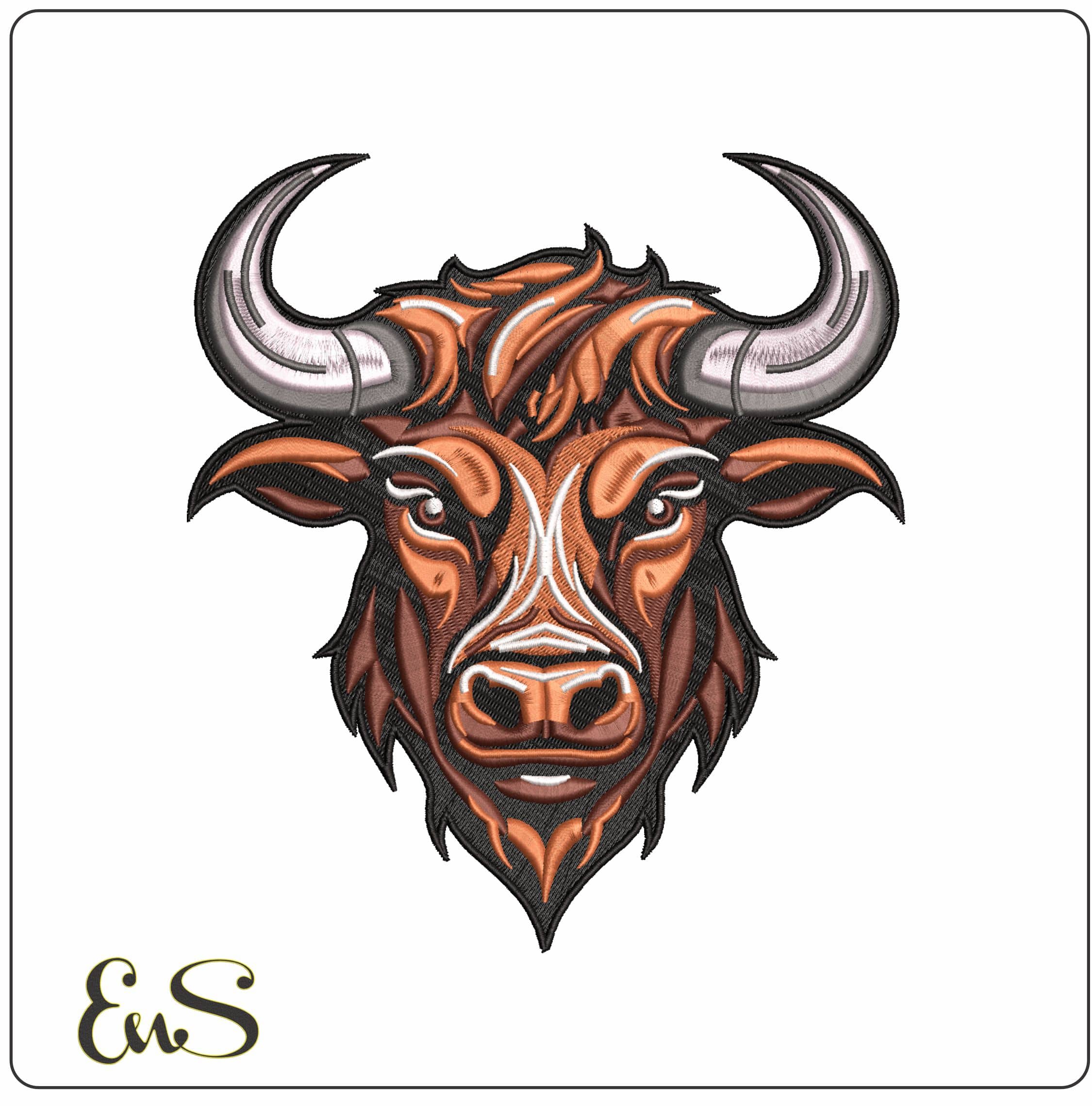 Detailed Bulls Head- Elegant embroidery design file - instant download