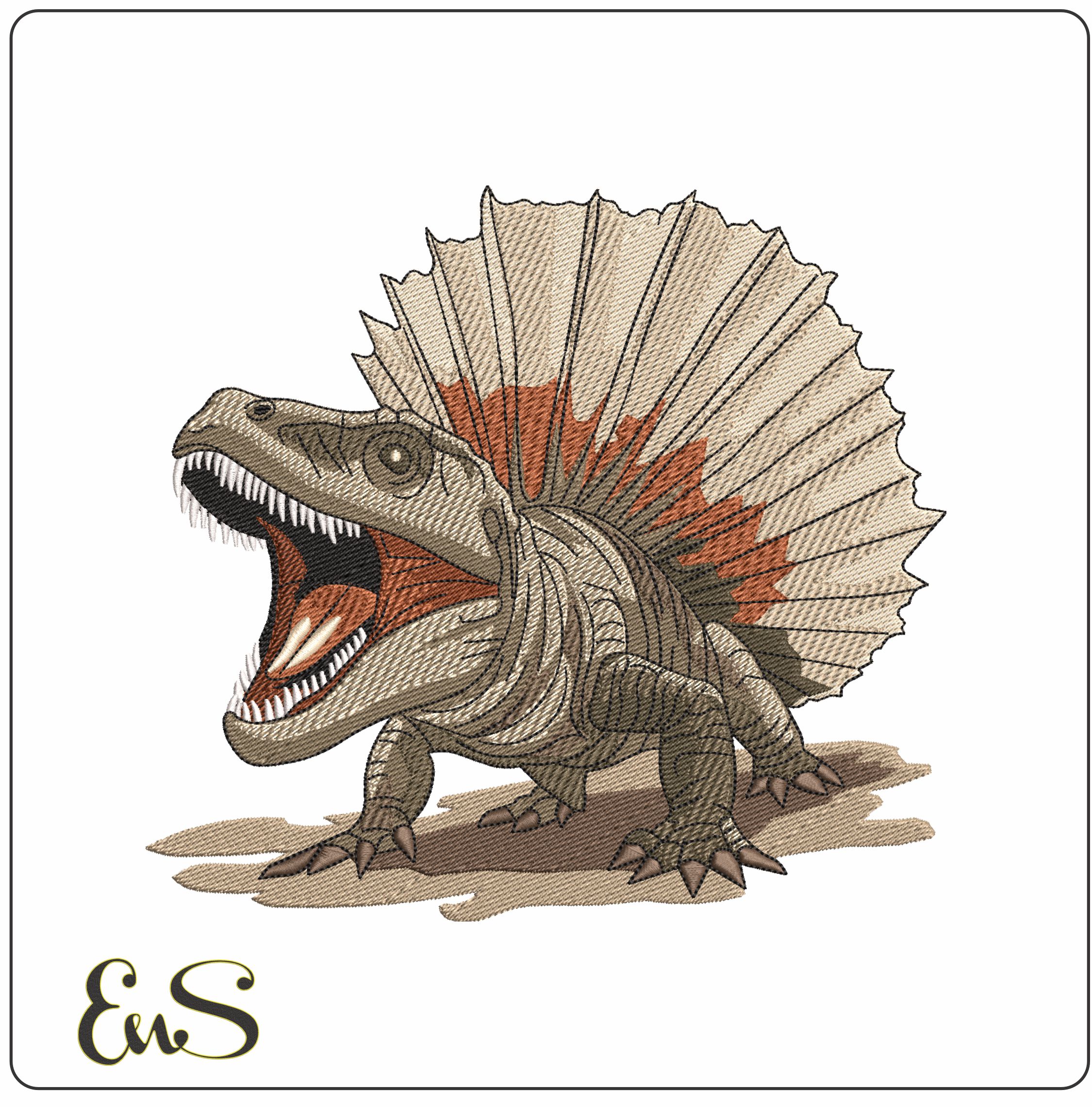 Dimetrodon Dinosaur- Elegant embroidery design file - instant download