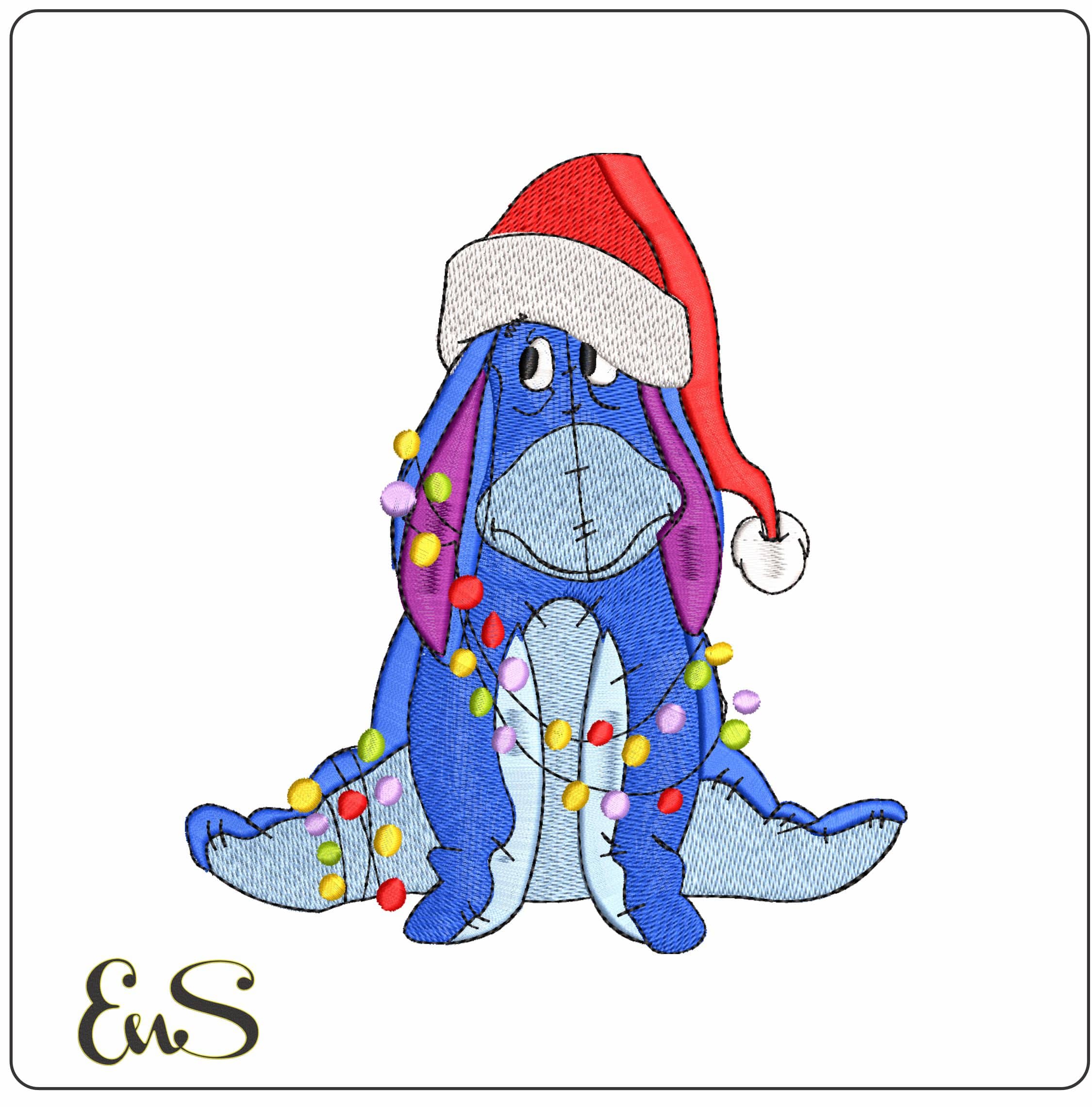Eeyore wrapped in Christmas Lights- Elegant embroidery design file - instant download