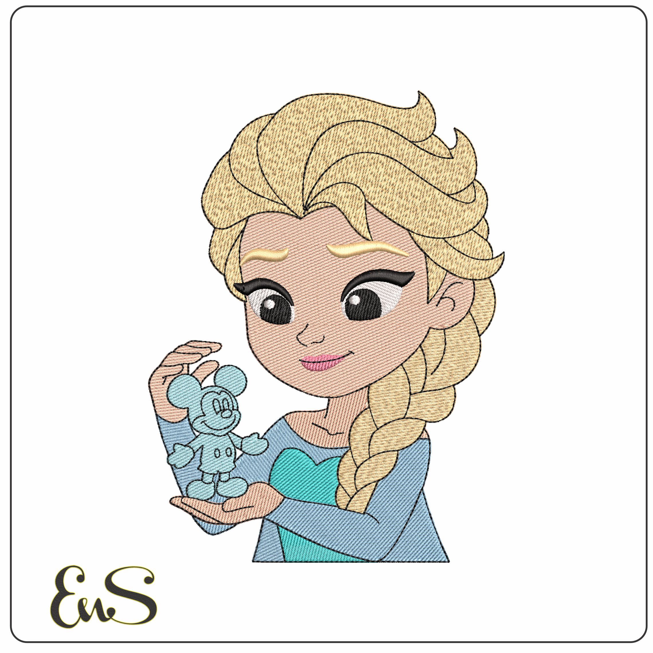 Elsa with Mickey Mouse Ice Sculpture Frozen- Elegant embroidery design file - instant download