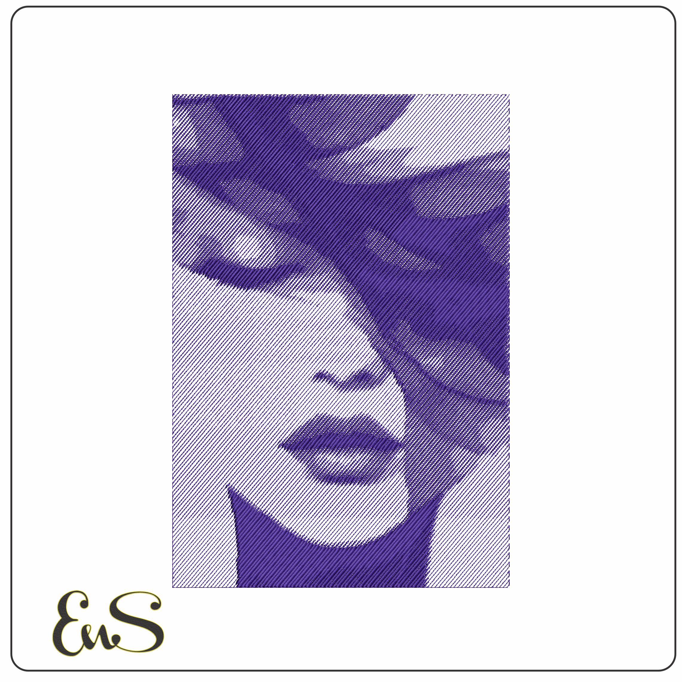 Fashion Face Shaded Woman- Elegant embroidery design file - instant download