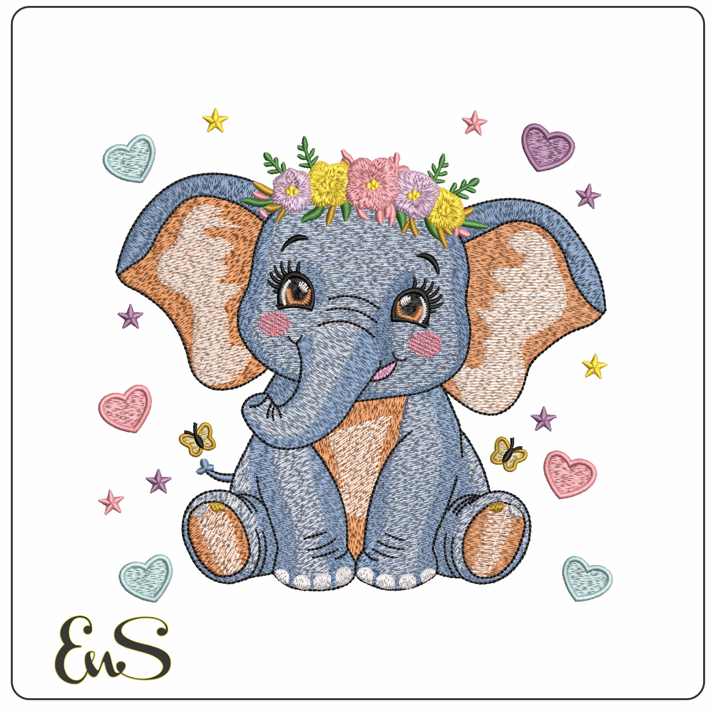 Floral Headdress Elephant- Elegant embroidery design file - instant download