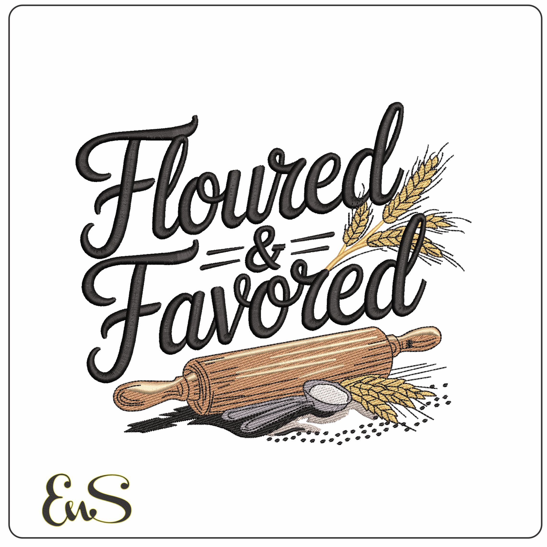 Floured and Flavoured- Elegant embroidery design file - instant download