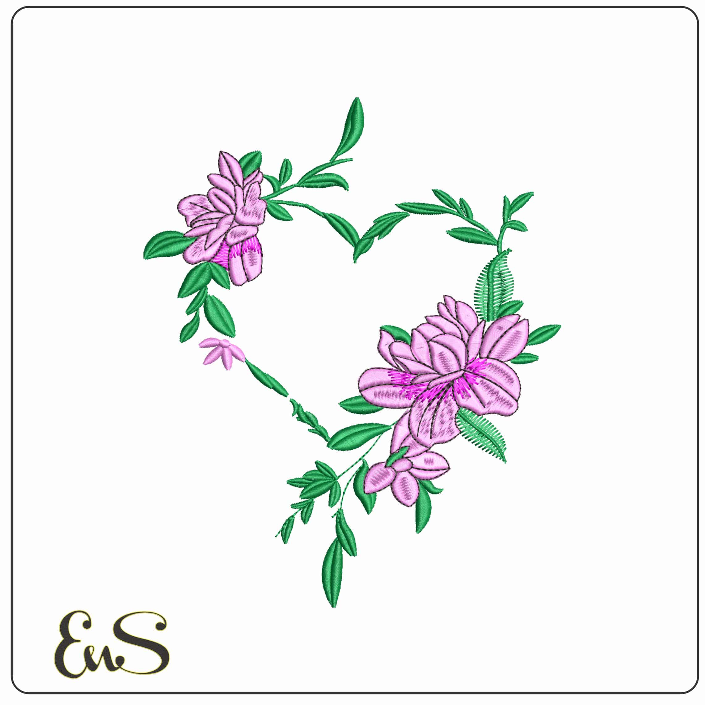 Flower and Heart Wreath- Elegant embroidery design file - instant download