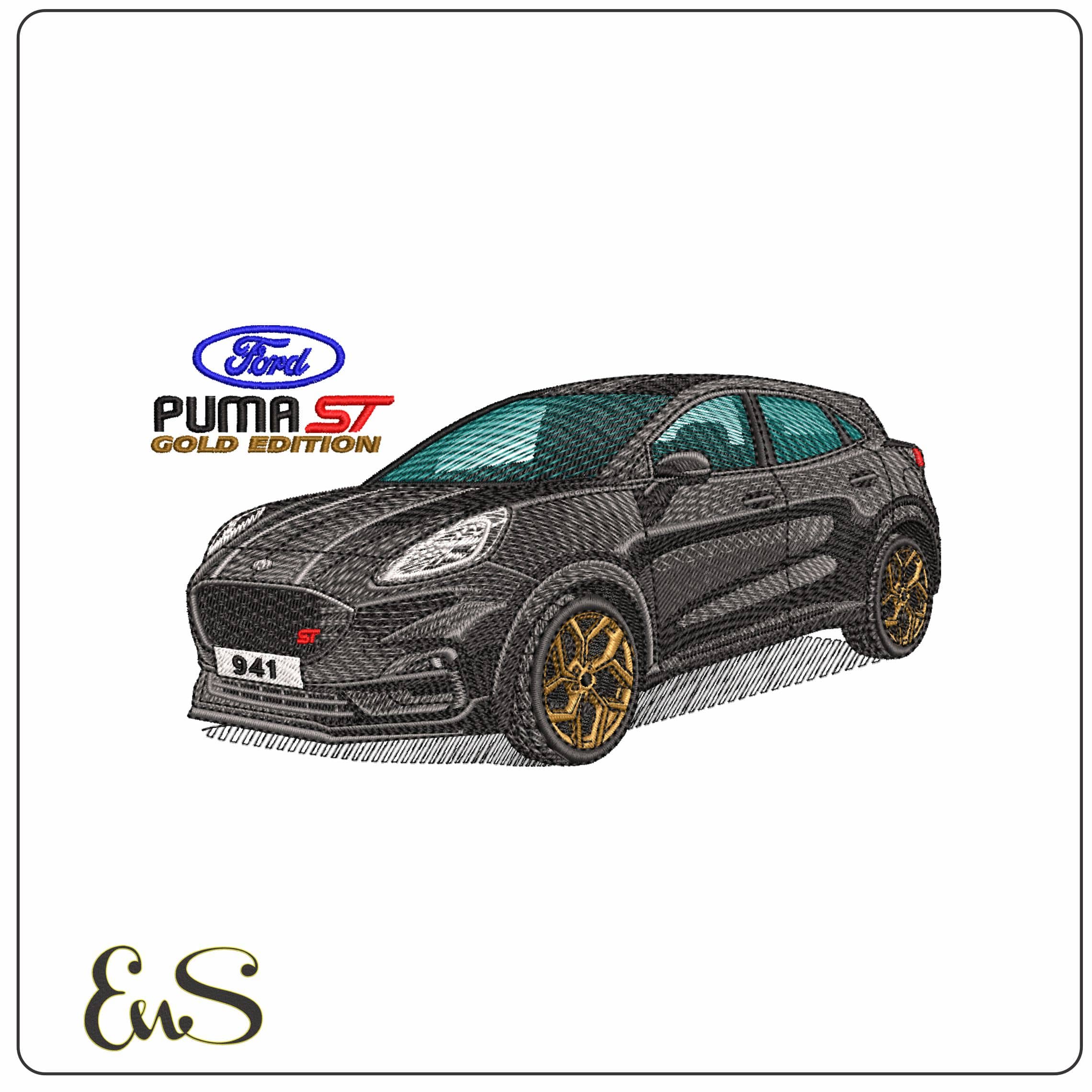 Ford Puma ST Gold Edition with Name- Elegant embroidery design file - instant download