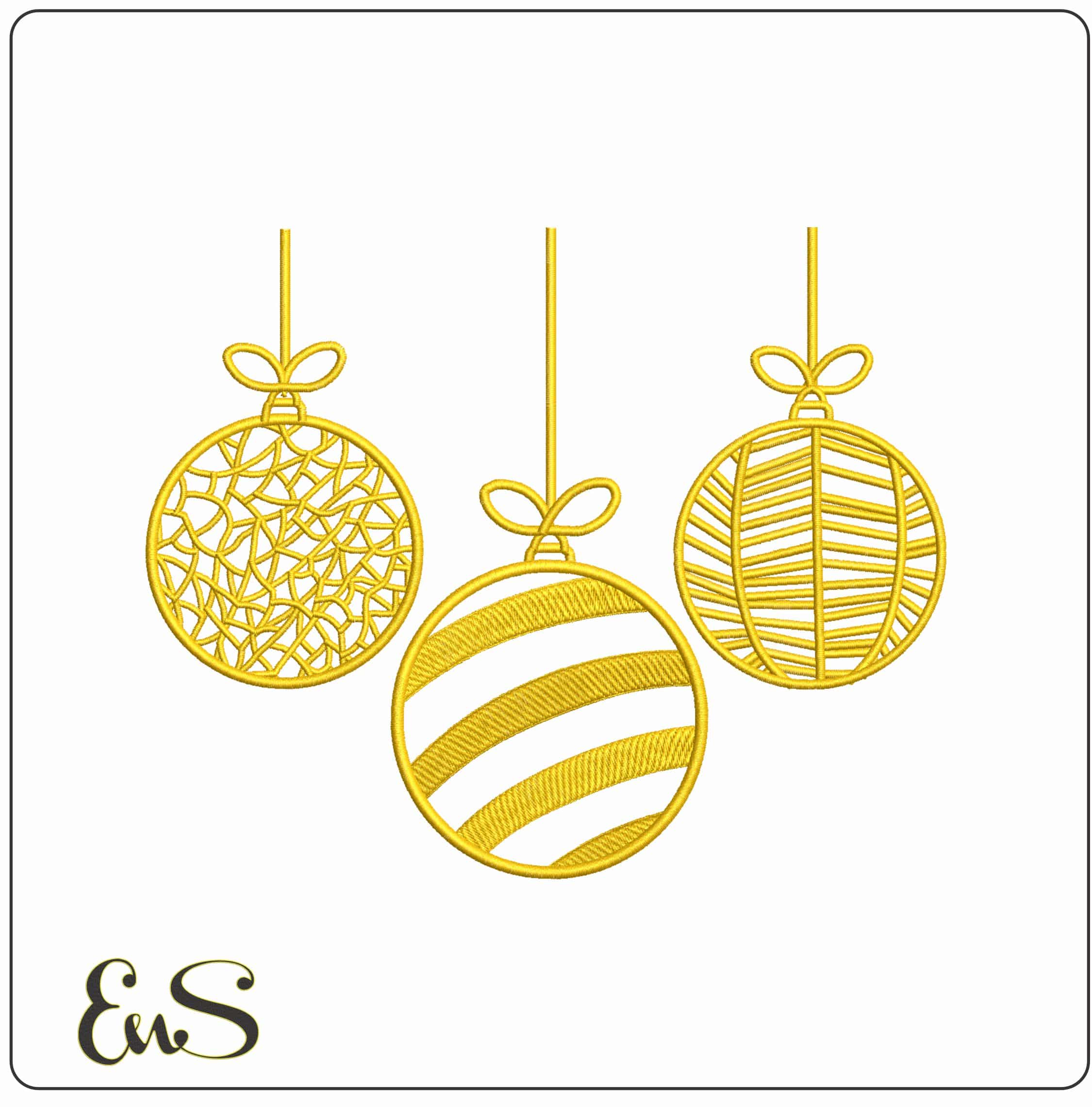 Gold Christmas Baubles- Elegant embroidery design file - instant download