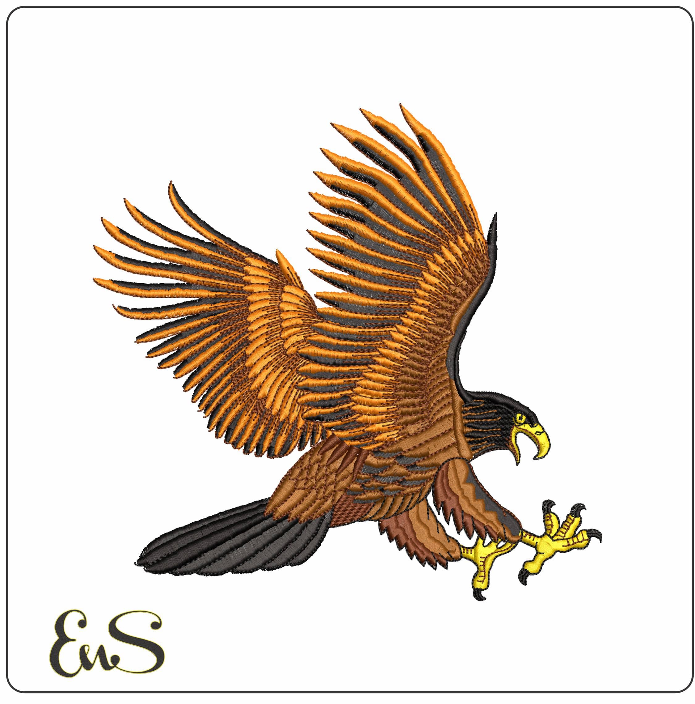 Golden Eagle Swooping for prey- Elegant embroidery design file - instant download