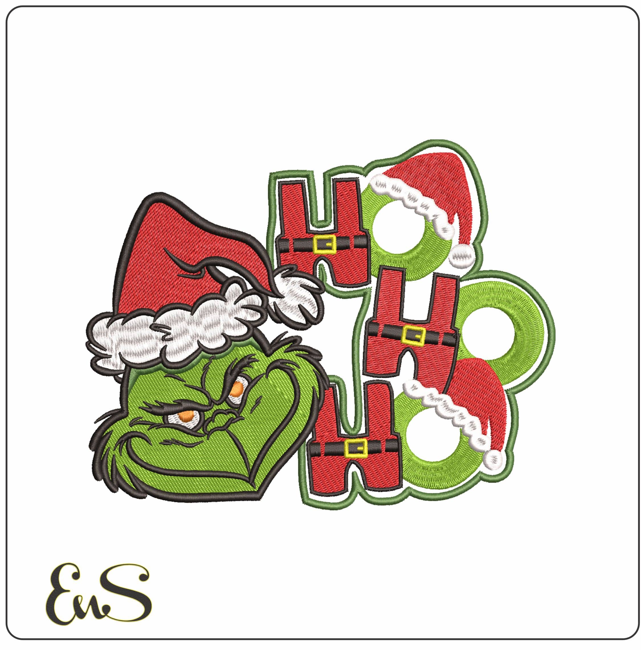 Grinch Head Ho Ho Ho- Elegant embroidery design file - instant download
