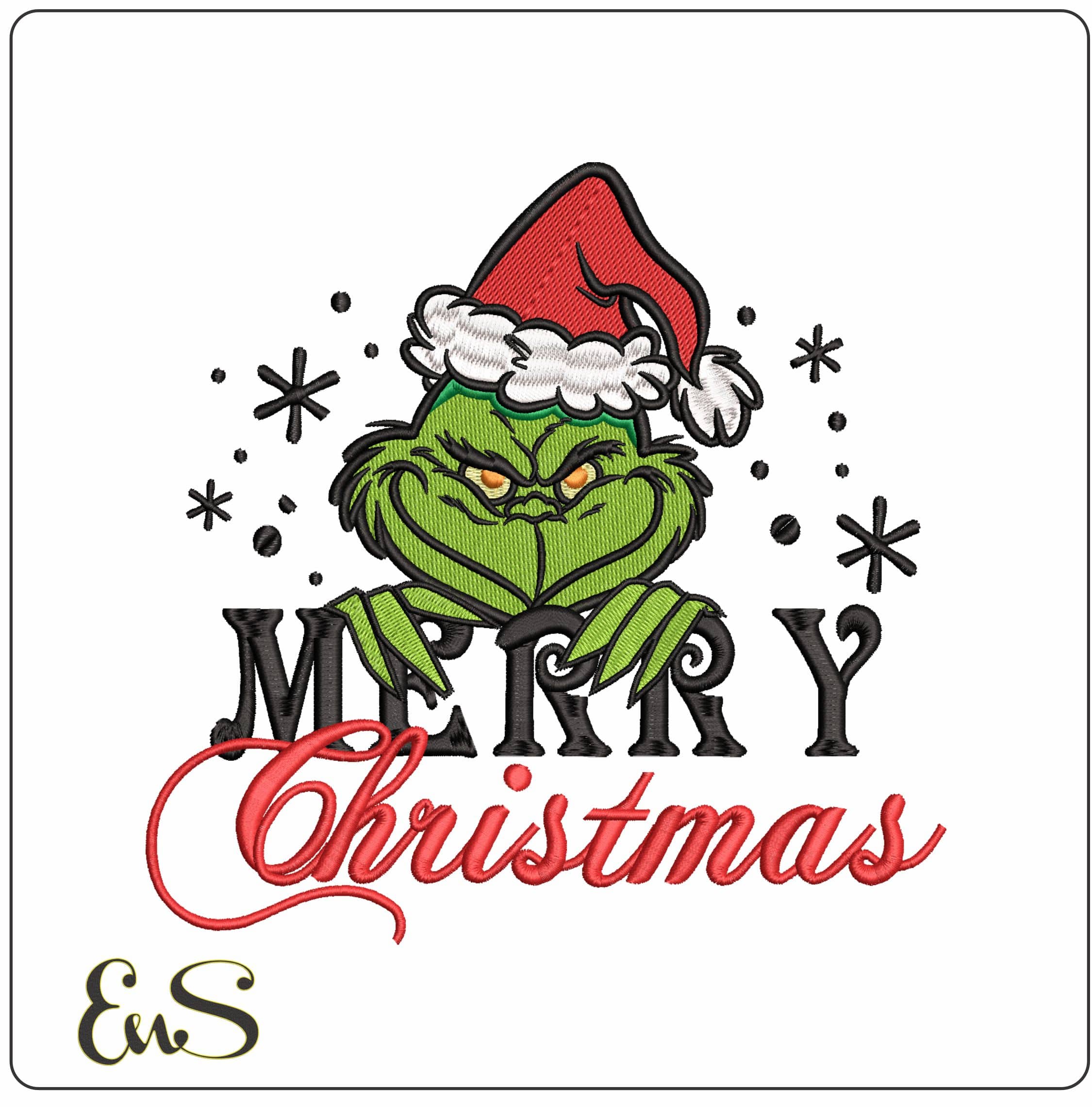 Grinch Head Merry Christmas- Elegant embroidery design file - instant download