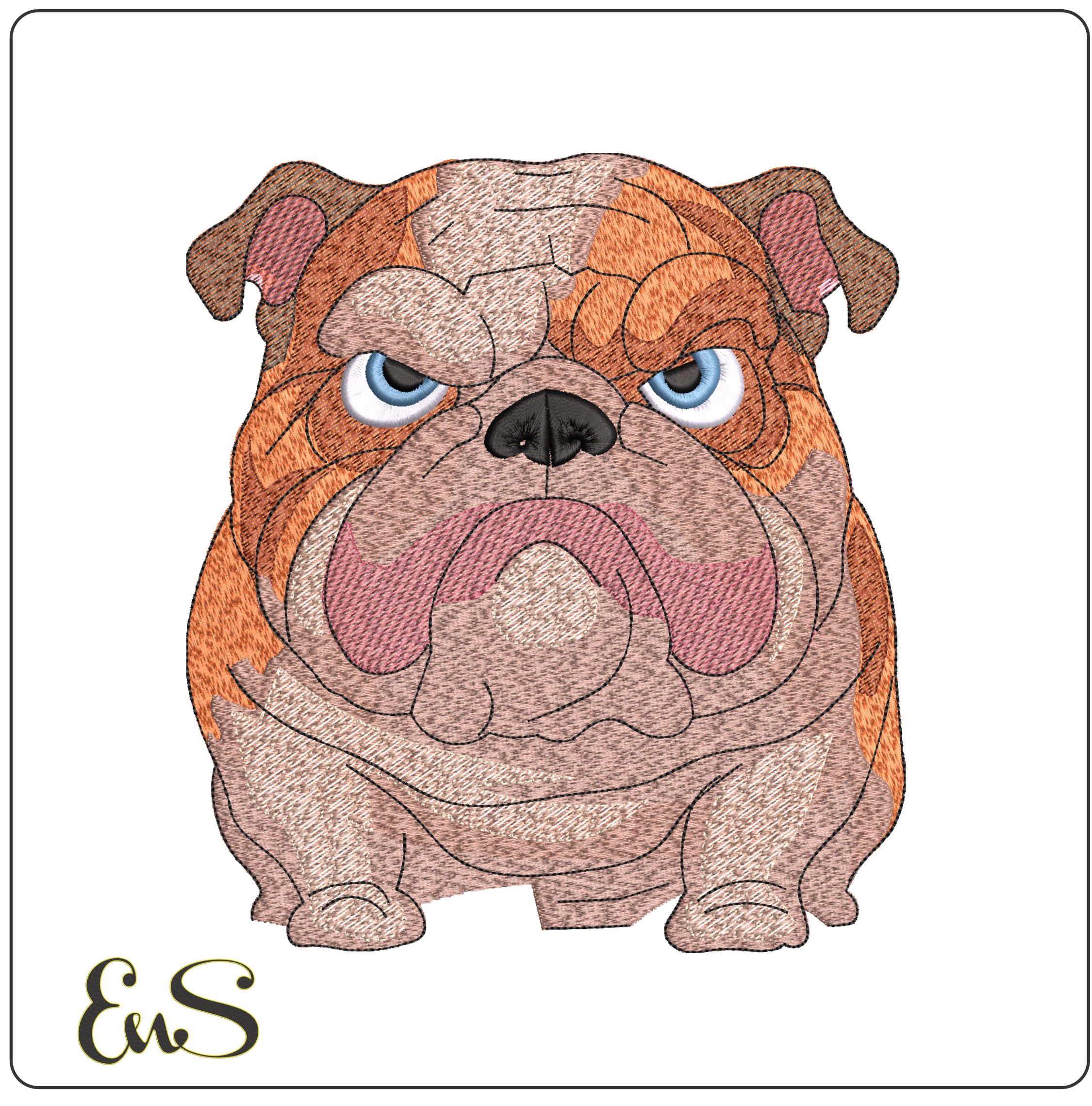 Grumpy Bulldog- Elegant embroidery design file - instant download