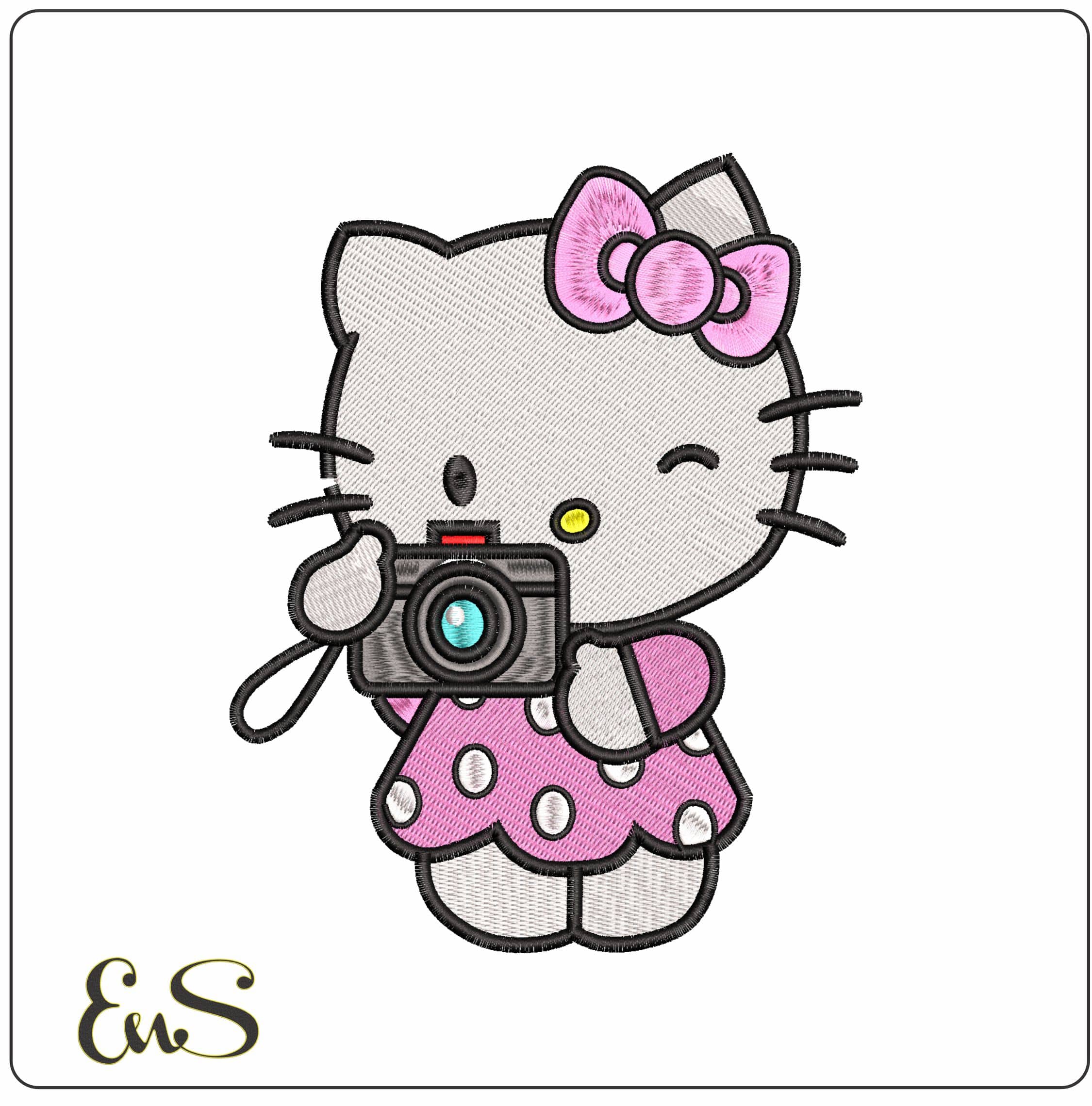 Hello Kitty Snapshot- Elegant embroidery design file - instant download