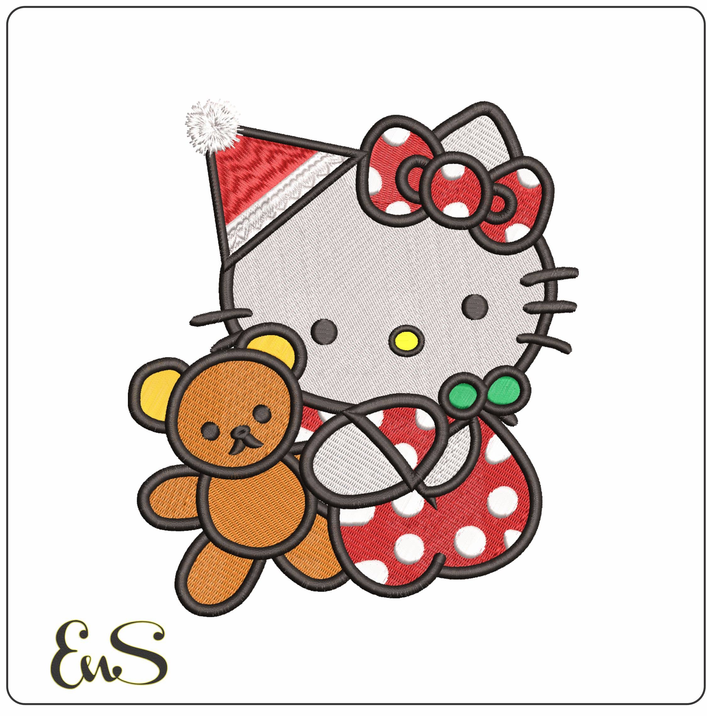 Hello Kitty Spotty PJs and Teddy- Elegant embroidery design file - instant download