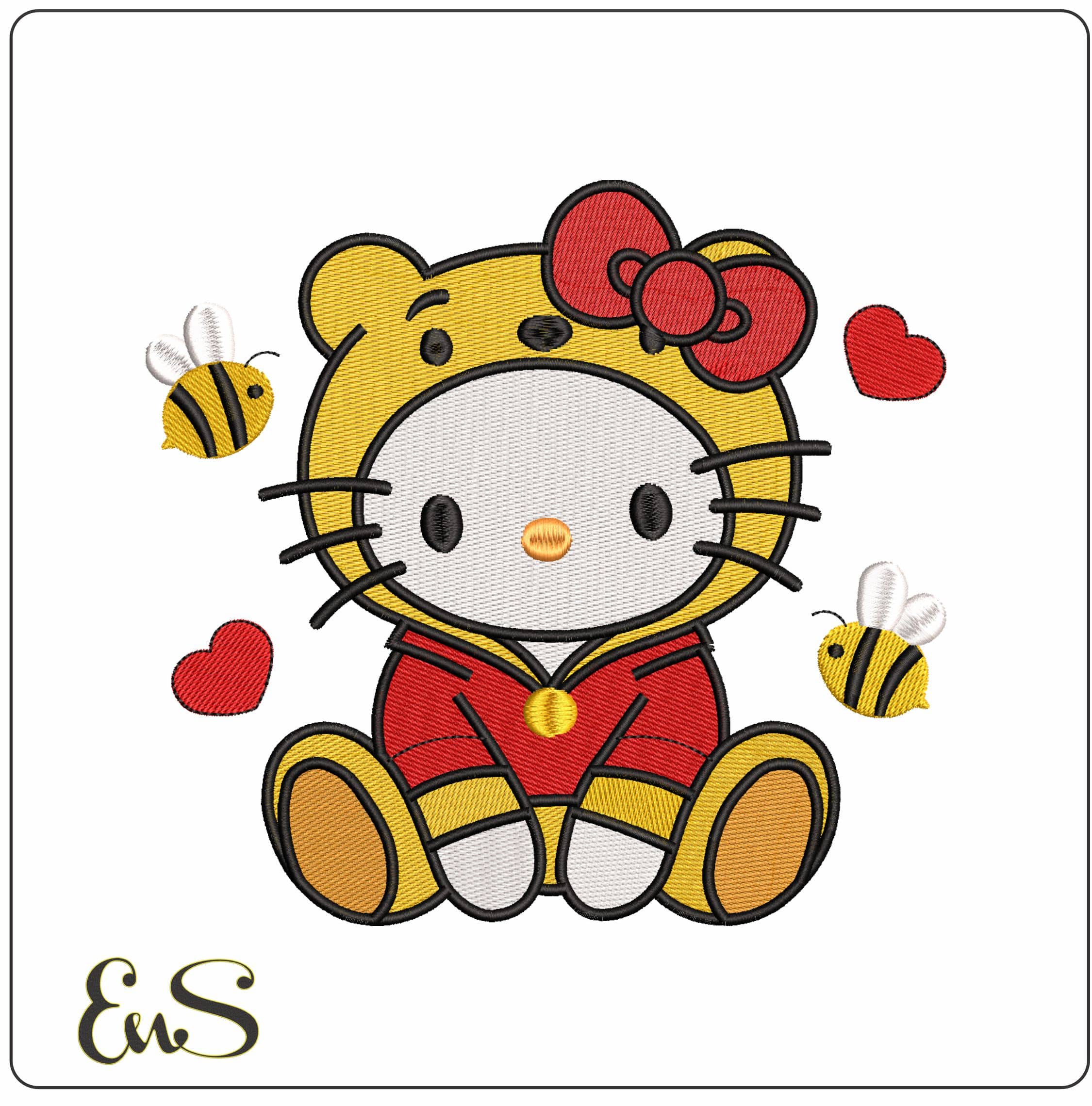 Hello Kitty Winnie the Pooh- Elegant embroidery design file - instant download