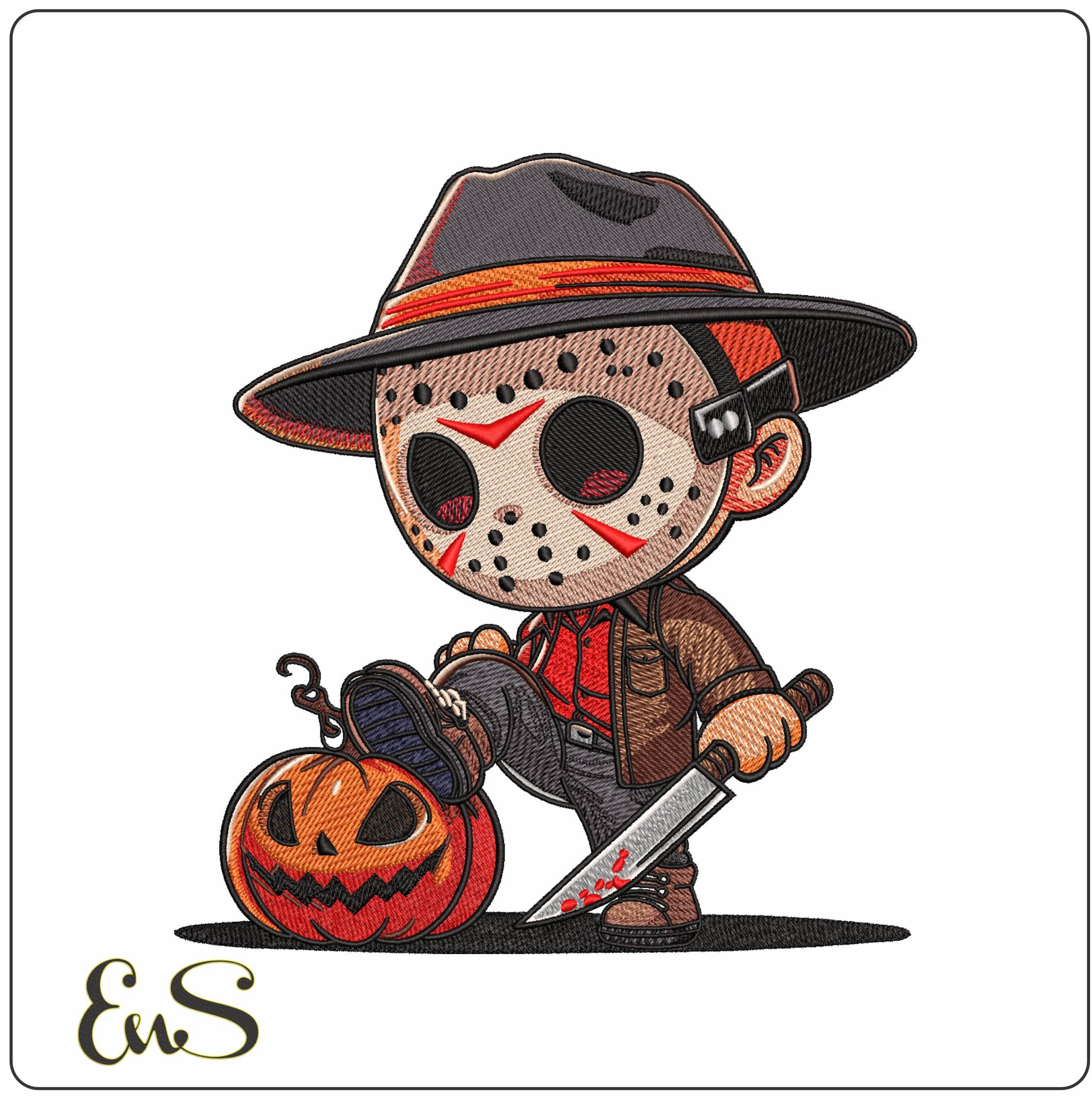 Jason Voorhees Chibi Friday 13 Halloween Pumpkin- Elegant embroidery design file - instant download