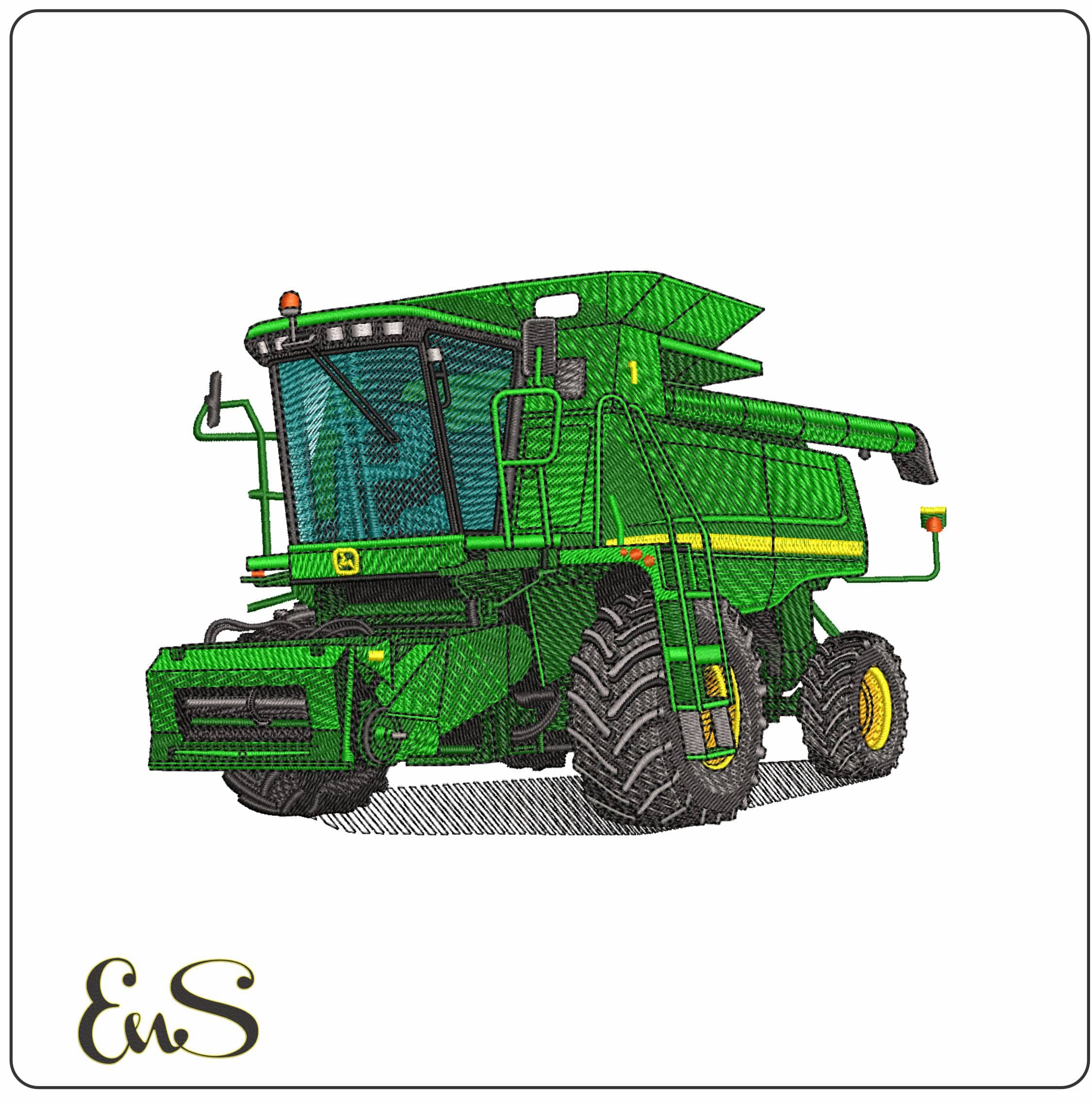 John Deere Combine Harvester- Elegant embroidery design file - instant download