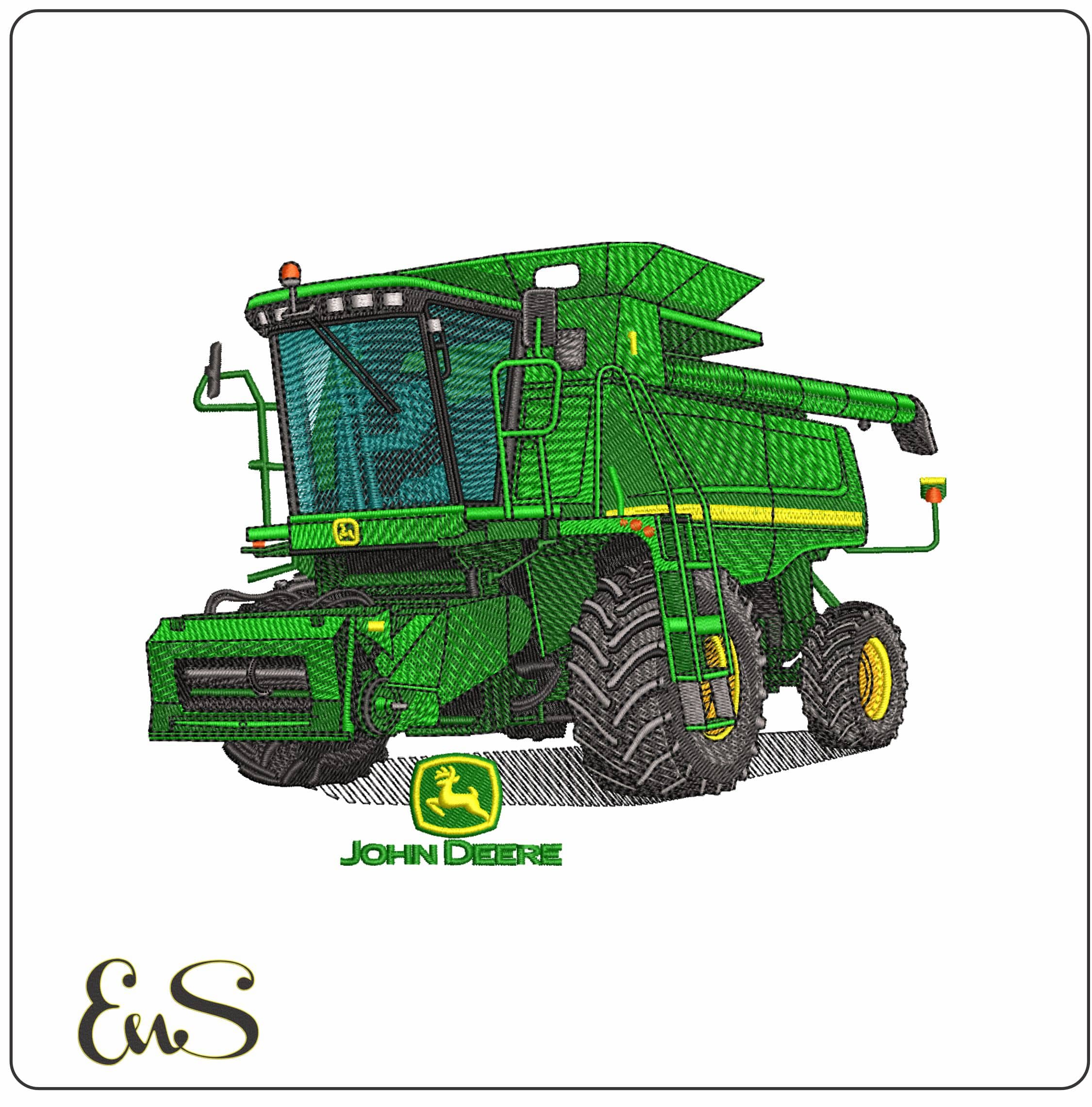 John Deere Combine Harvester With Name- Elegant embroidery design file - instant download