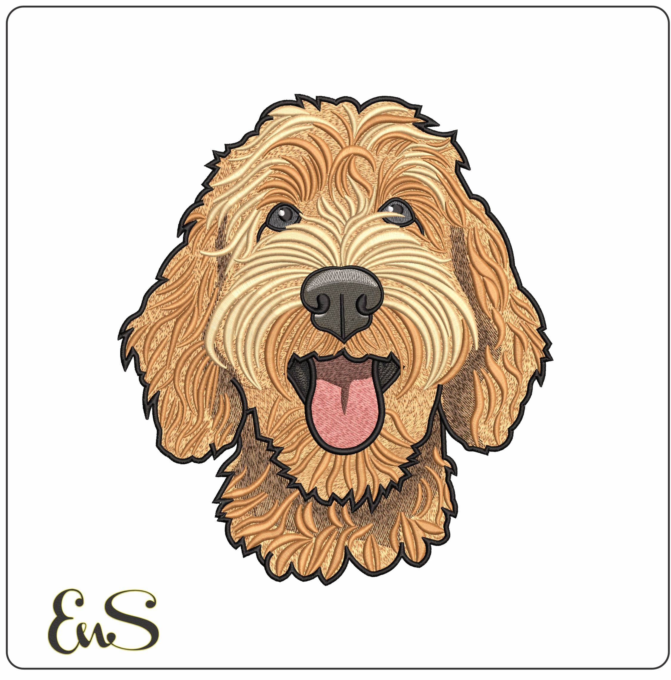 LabraPoodle Dog Head with Outline- Elegant embroidery design file - instant download