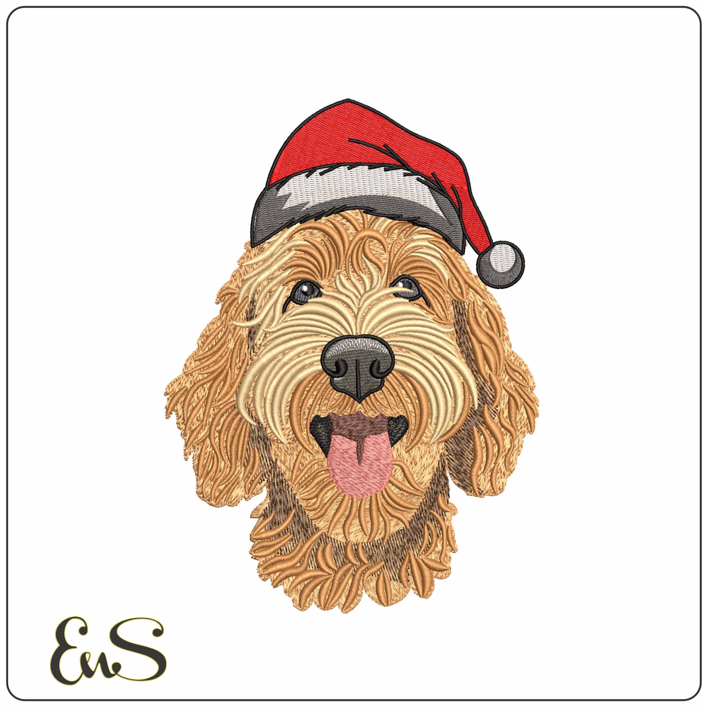 LabraPoodle Dog Head with Xmas Hat- Elegant embroidery design file - instant download