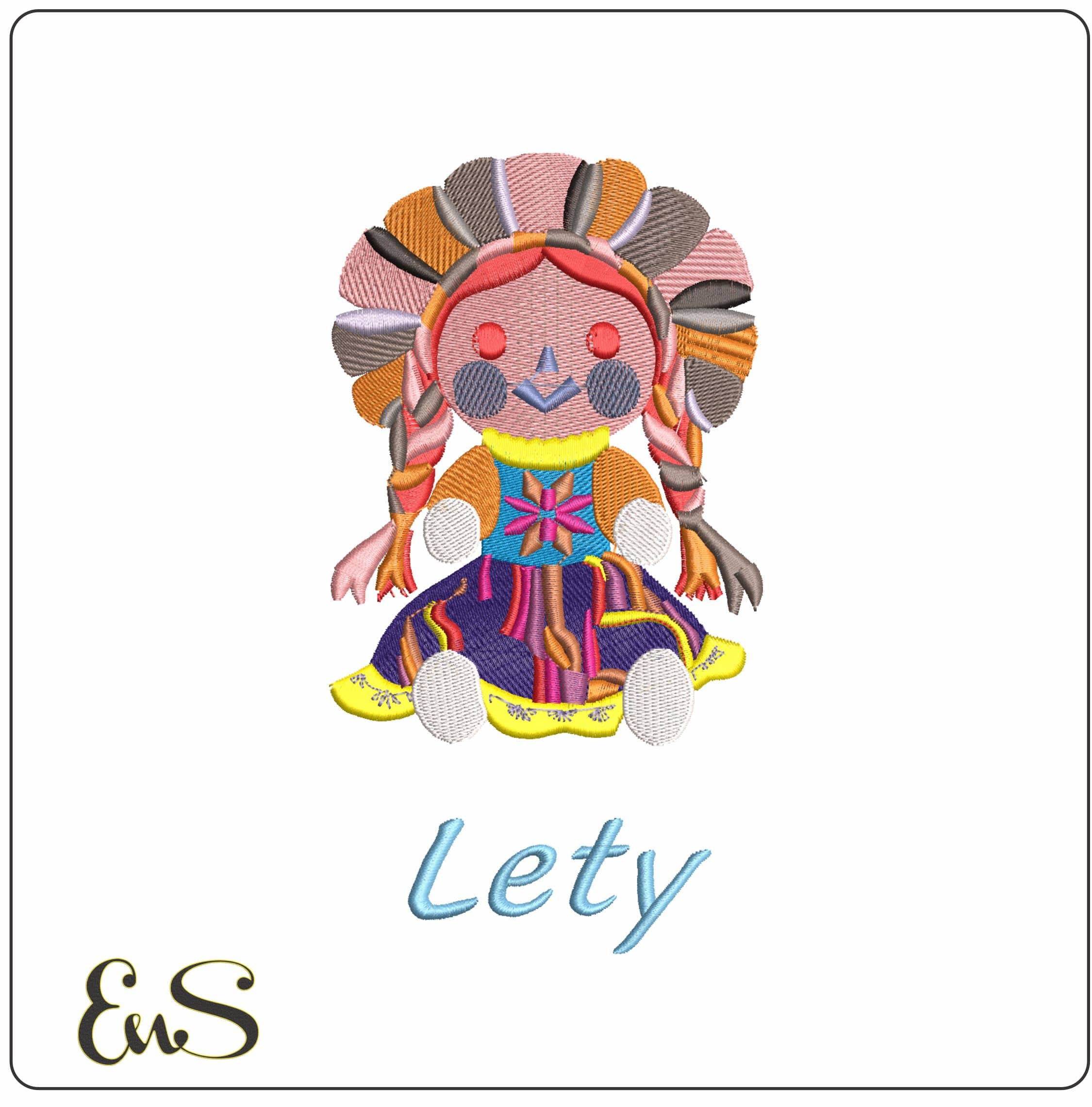 Lety Mexican Doll Lele- Elegant embroidery design file - instant download