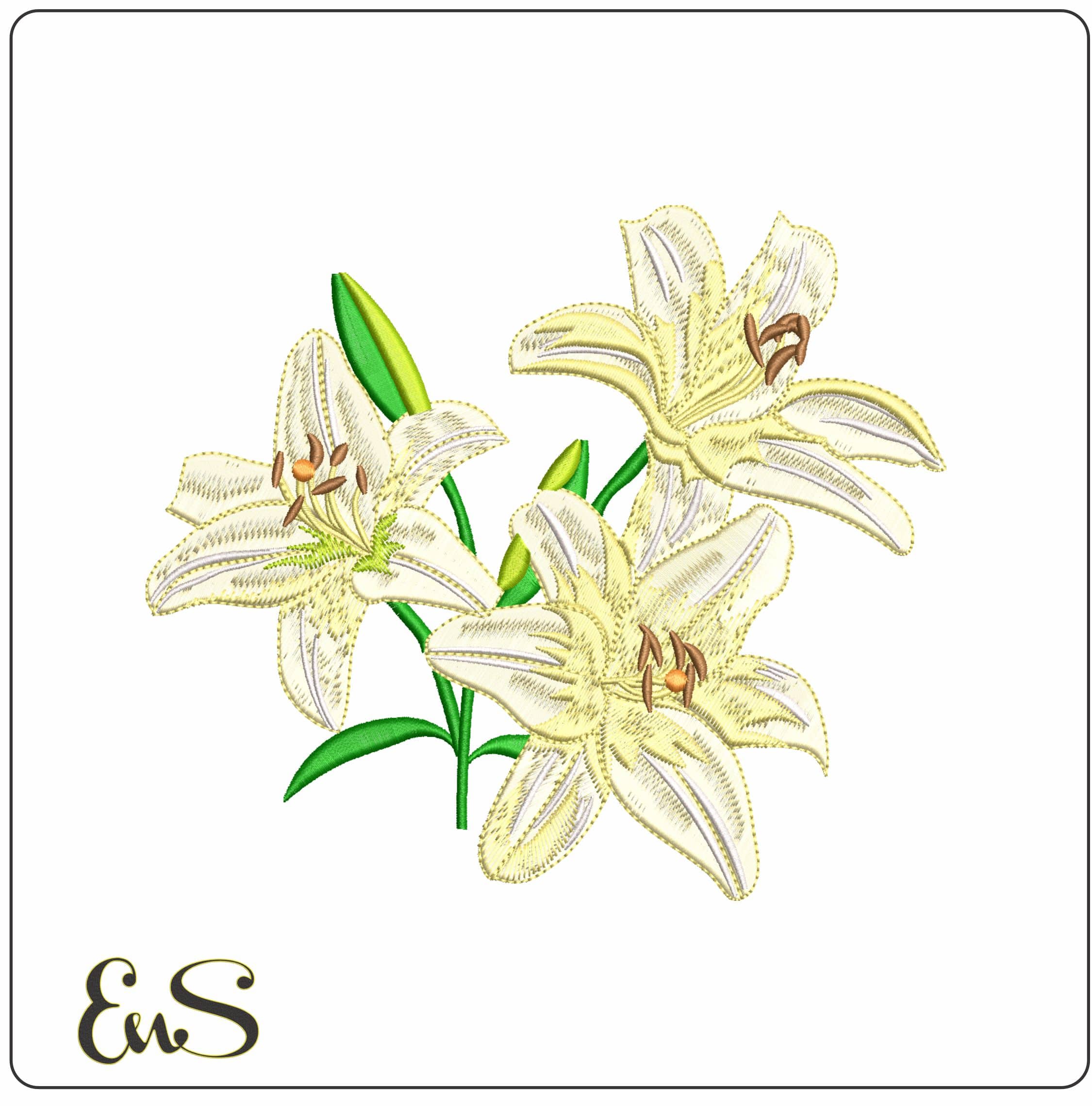 Lillies Flowers- Elegant embroidery design file - instant download
