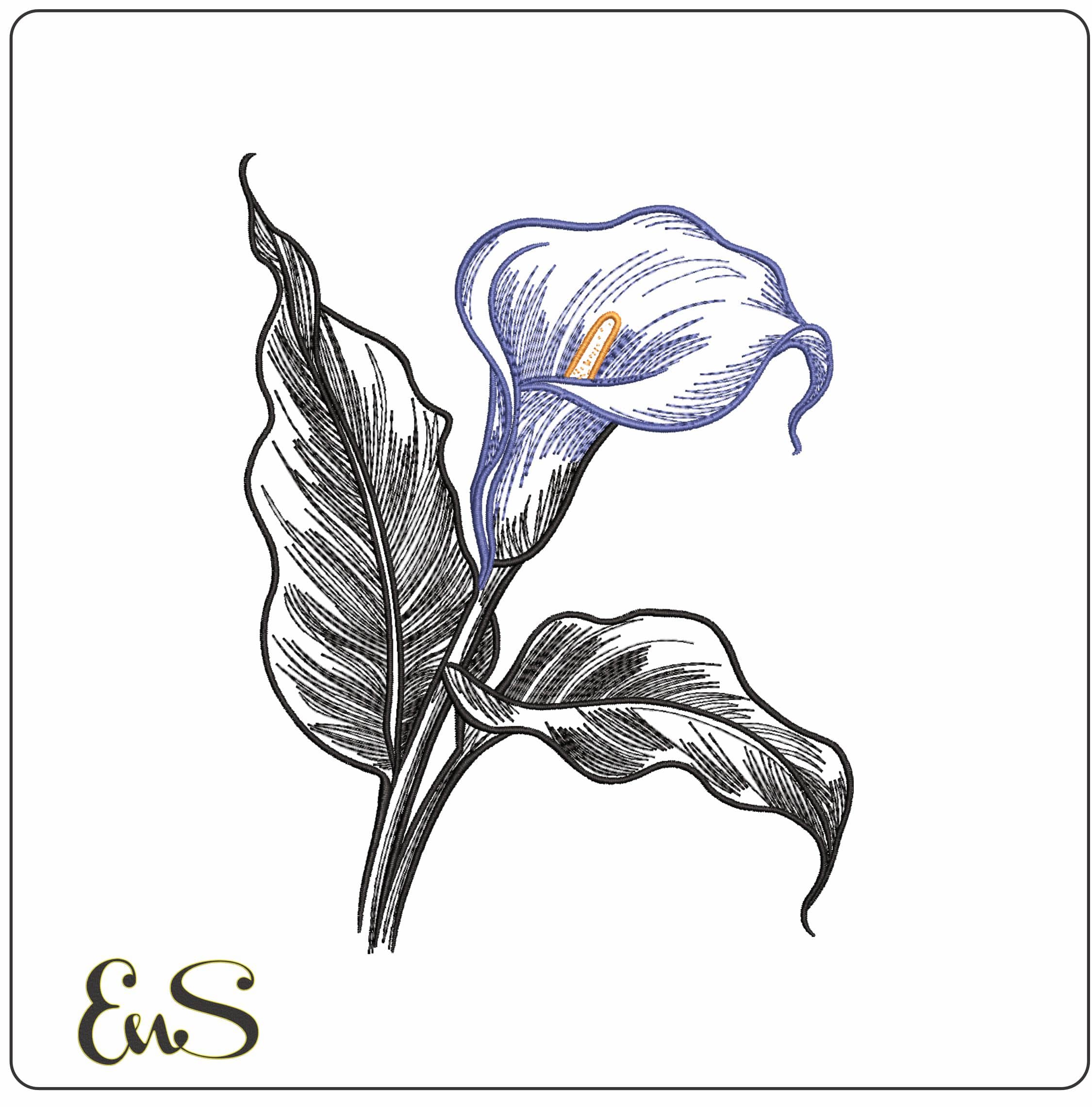 Lilly Lineart- Elegant embroidery design file - instant download