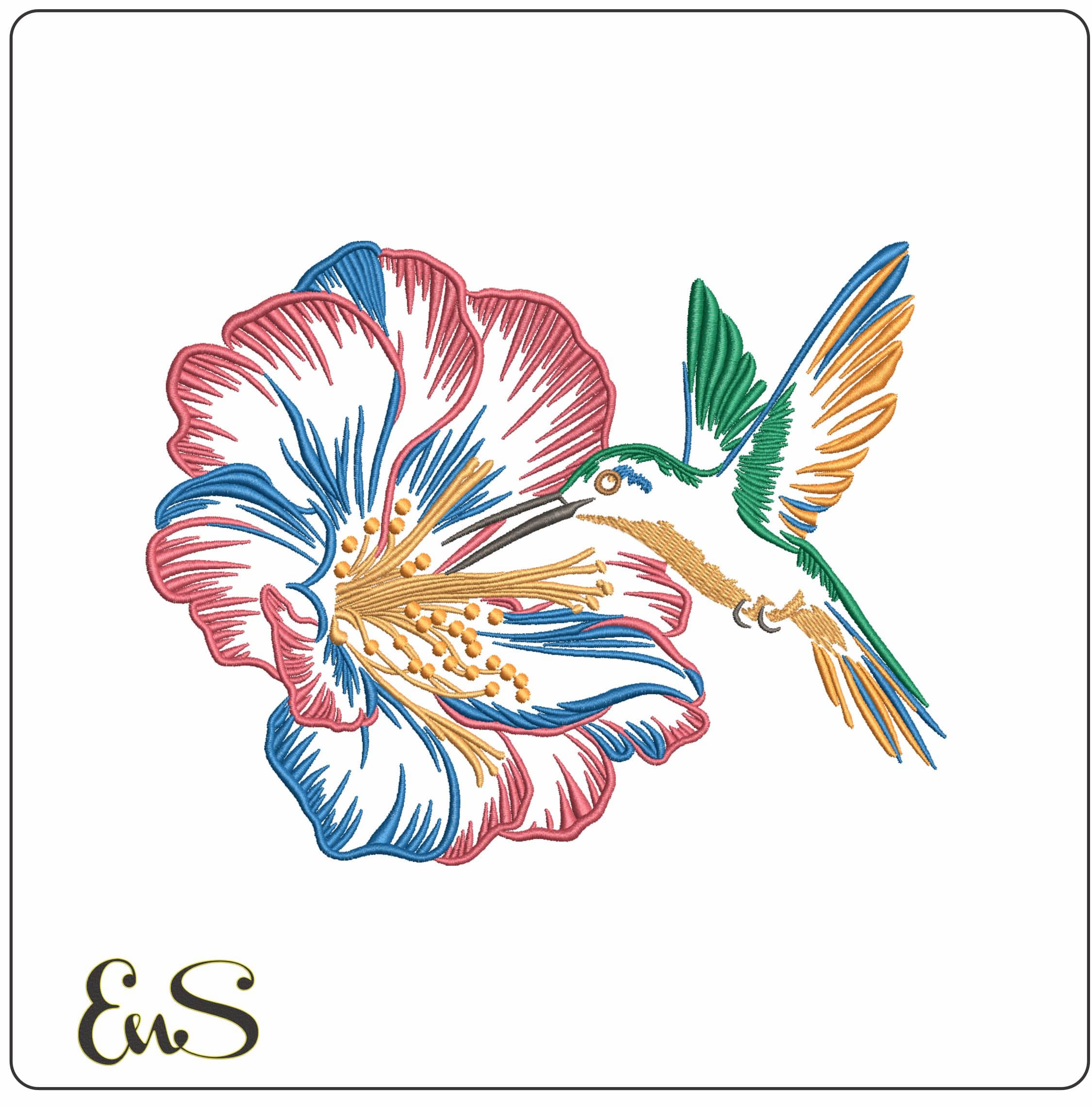 Lilly with Humming Bird Line art- Elegant embroidery design file - instant download